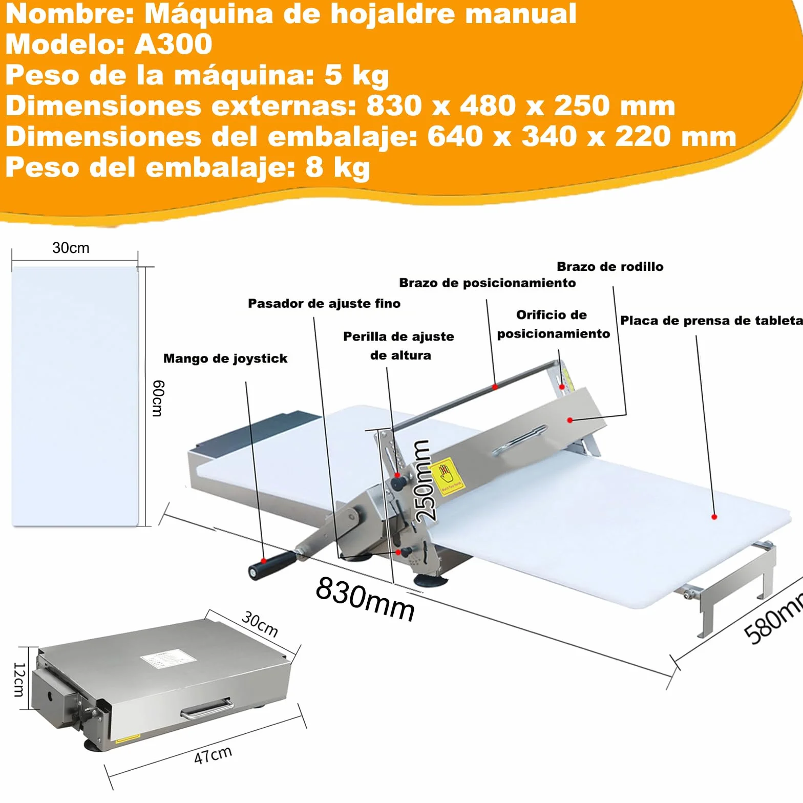 Maszyna do WałKowania Ciasta, Laminator do Ciasta na Rogaliki, MałA Krajalnica do Ciasta, Regulowana Grubość Ciasta, do Fondantu, RogalikóW, Pizzy i Ciasta Francuskiego A300