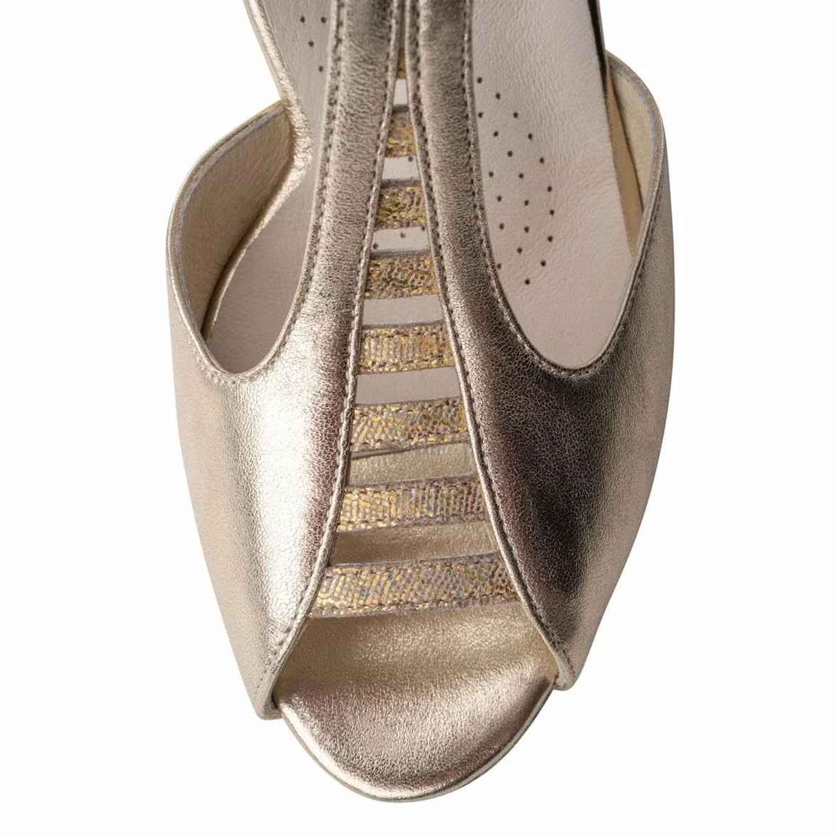Werner Kern Damskie buty do tańca Holly Comfort - skóra platynowa/beżowa - dla szerokich stóp - obcas kubański 6 cm - podeszwa z zamszu - Made in Italy