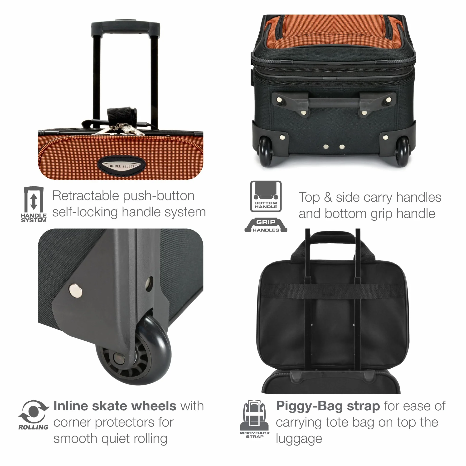 Traveler'S Choice Uniseks Amsterdam Zestaw Walizek, Pomarańczowy, 74 x 43 x 25 cm; 63,5 x 38,1 x 23 cm; 53 x 33 x 19 cm; 38 cm x 28 x 15 cm