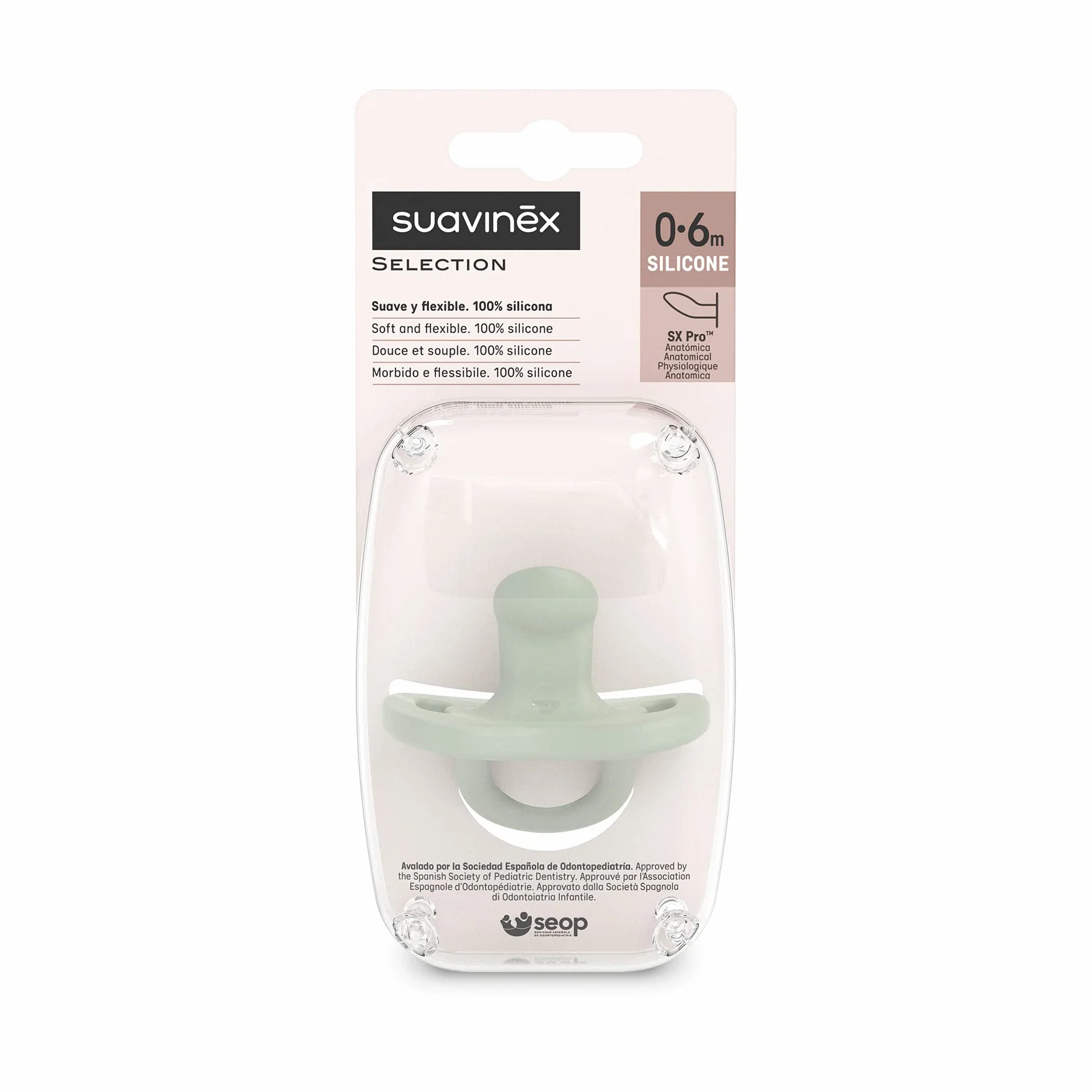 Suavinex, Smoczek dla niemowląt 0/6 miesięcy, Sx Pro Anatomiczny Smoczek Sx Pro, Super biały i elastyczny, idealny do spania, Colour Essence, zielony