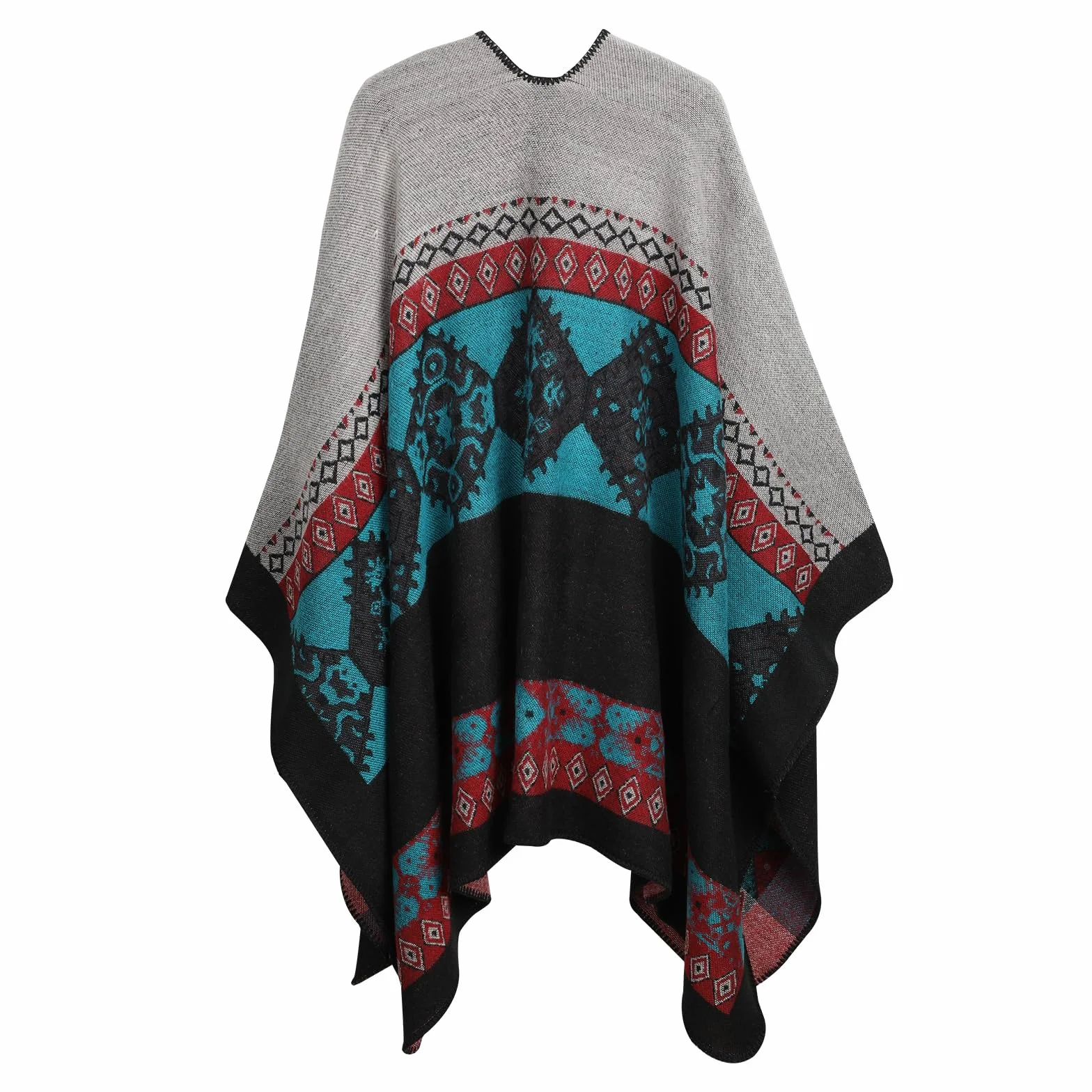 Damskie ponczo oversize 130x160 cm niebieski peleryna zimowy płaszcz