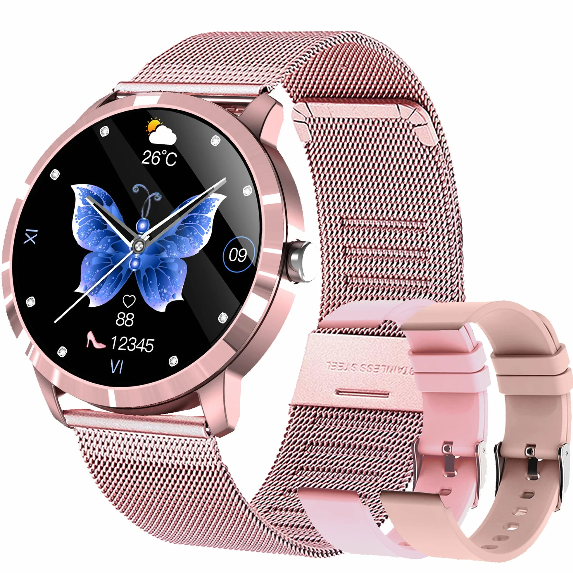 Smartwatch damski, 1,09 cala, dotykowy zegarek fitness, 22 tryby sportowe, tracker fitness z krokomierzem, stoperem, wodoszczelność IP68, inteligentny zegarek z pulsometrem, monitorem snu, zegarek
