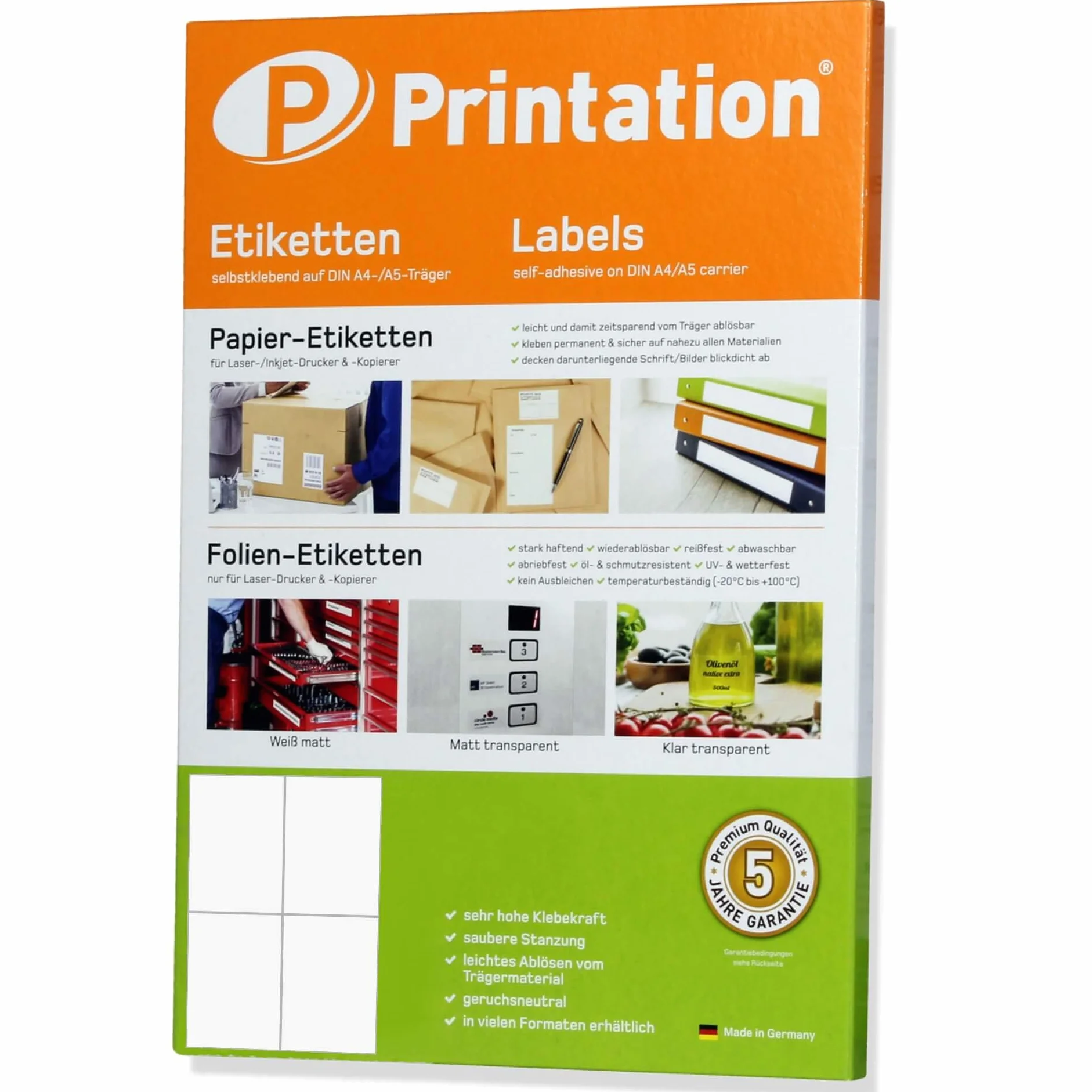 Printation Etykiety samoprzylepne 105 x 148 mm A4 10 arkuszy DIN A6
