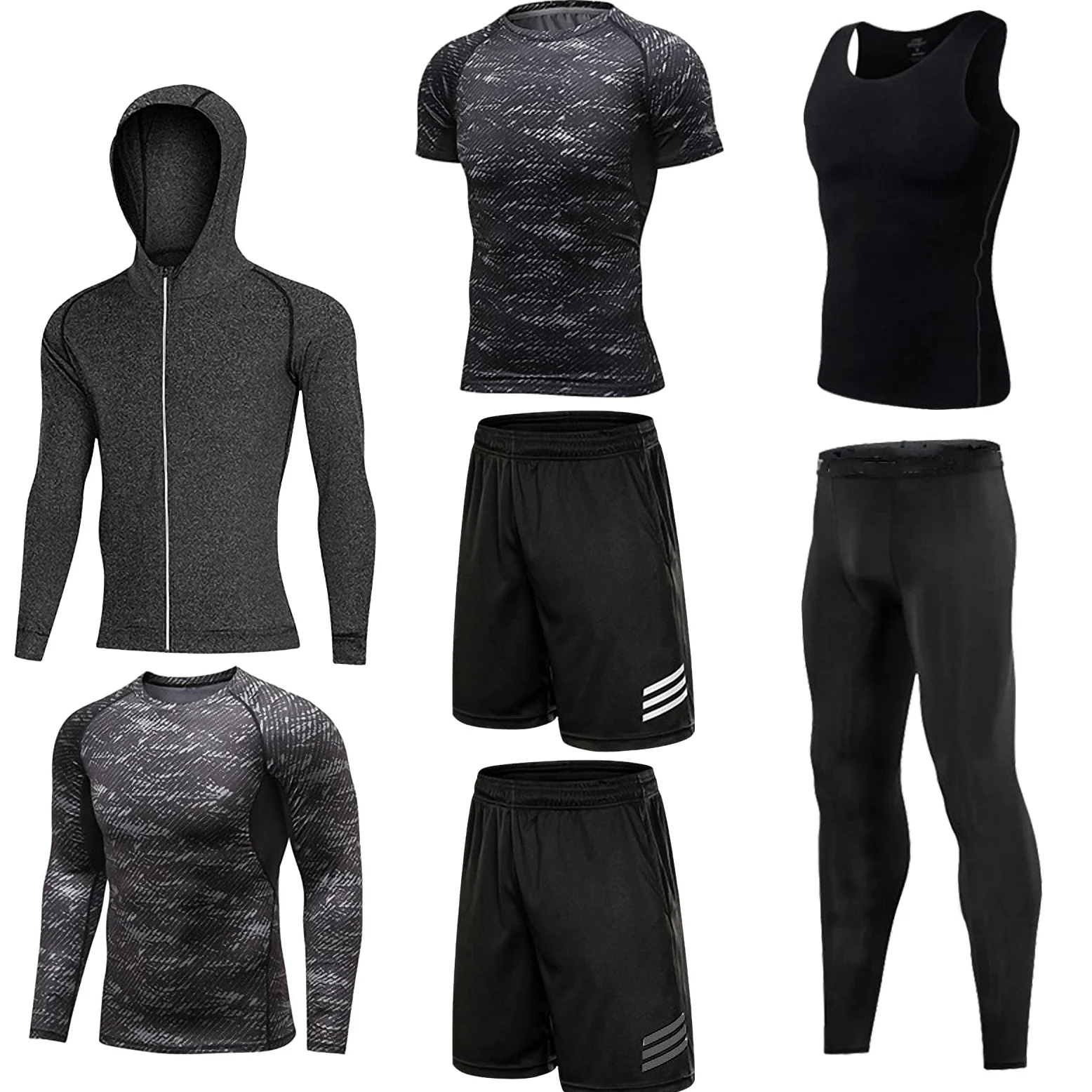 7-częściowy męski zestaw odzieży fitness, szybkoschnące legginsy na siłownię, outdoorowa warstwa bazowa odzież sportowa, styl 10, L