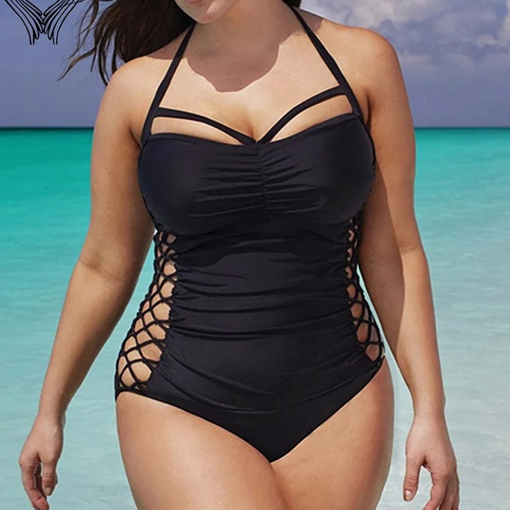 Strój kąpielowy plus size Damski jednoczęściowy strój kąpielowy Bandaż Strój kąpielowy Nadaje się do stroju kąpielowego Seksowny prysznic (kolor: czarny, rozmiar: XL) (czarny 4XL)