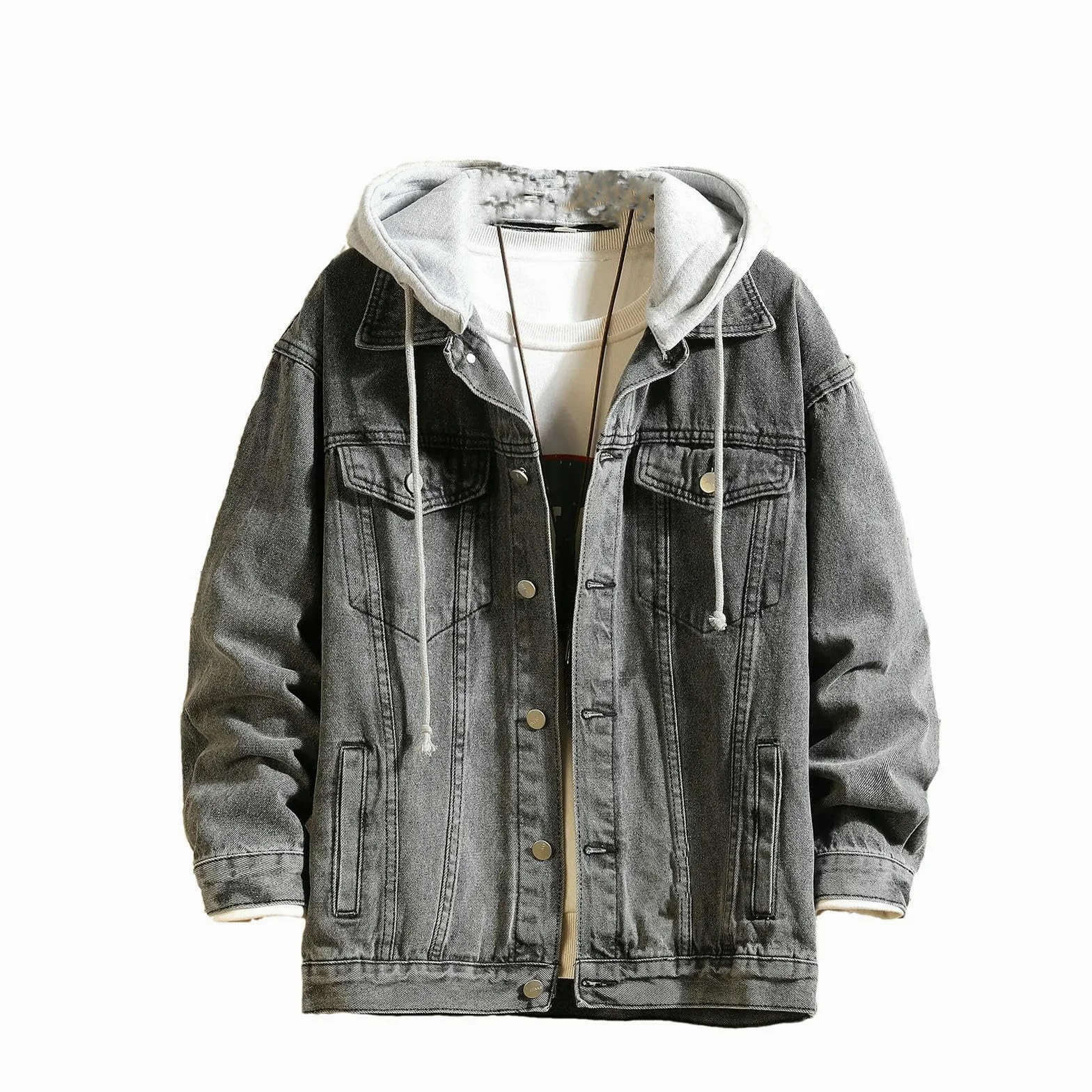 Kurtka dżinsowa męska z kapturem na co dzień męskie kurtki dżinsowe Streetwear Down Collar Denim Coats Men Jacktes Hat Odpinany