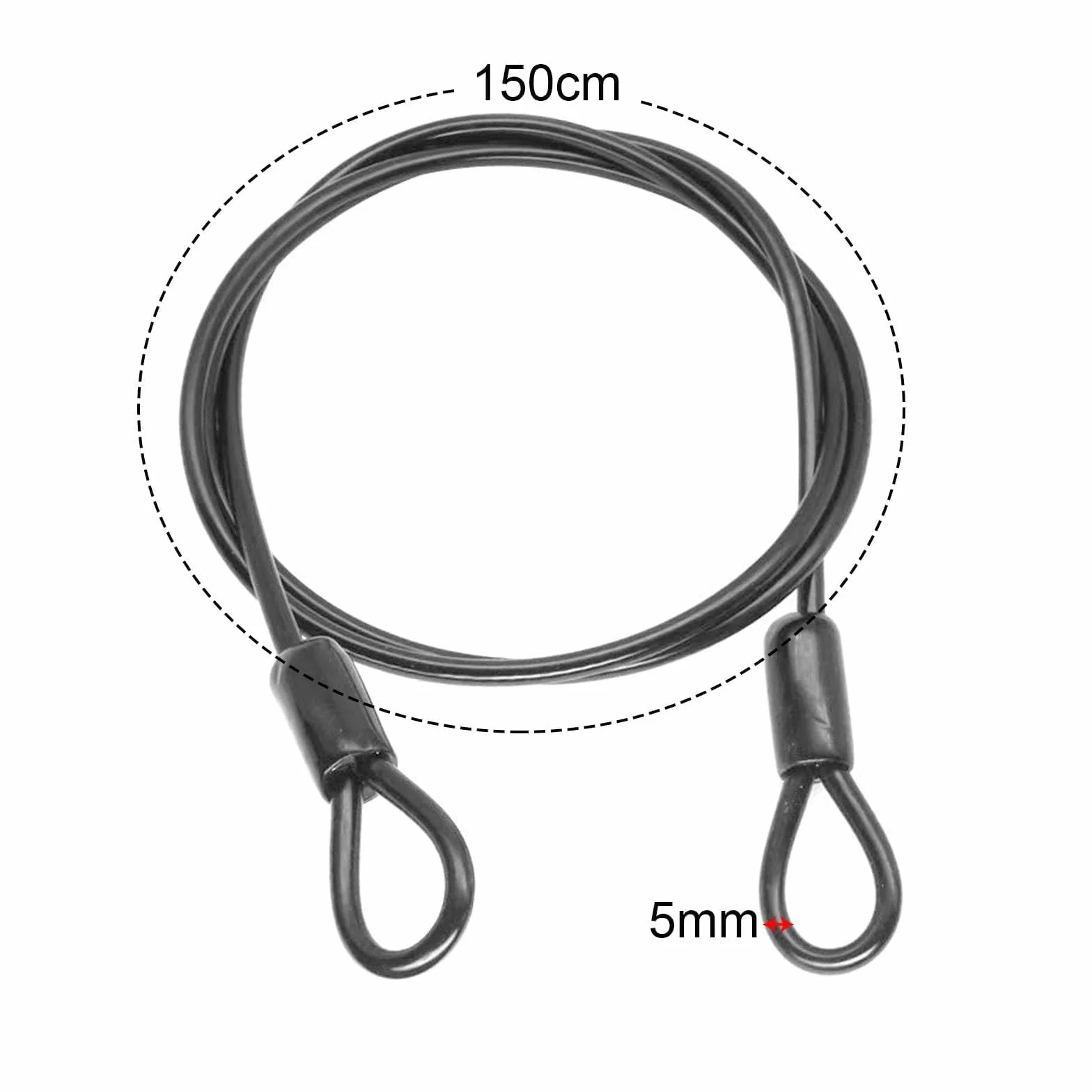 2 linki stalowe z oczkami 1,5 m x 5 mm, kabel pętelkowy 1,5 m, linka stalowa 5 mm, kabel stalowy z pętelkami, krótka linka stalowa z oczkami do mebli tarasowych, roweru, zabezpieczenie przed kradzieżą