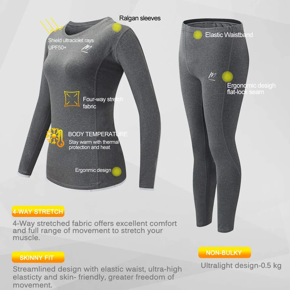 Bielizna termiczna dla kobiet, zimowa ciepła warstwa bazowa zestaw kompresyjny Kobiety Thermal Underwear for Women, Winter Warm Base Layer Compression Set Fleece Lined Long Johns