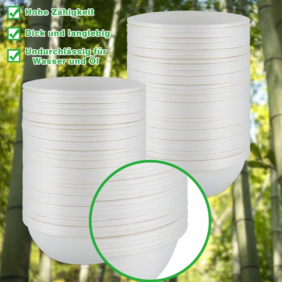 100 sztuk ekologicznych jednorazowych misek na zupę, 260 ml, papierowe miseczki jednorazowe, naczynia z trzciny cukrowej, ekologiczne miski na zupę, kompostowalne, białe