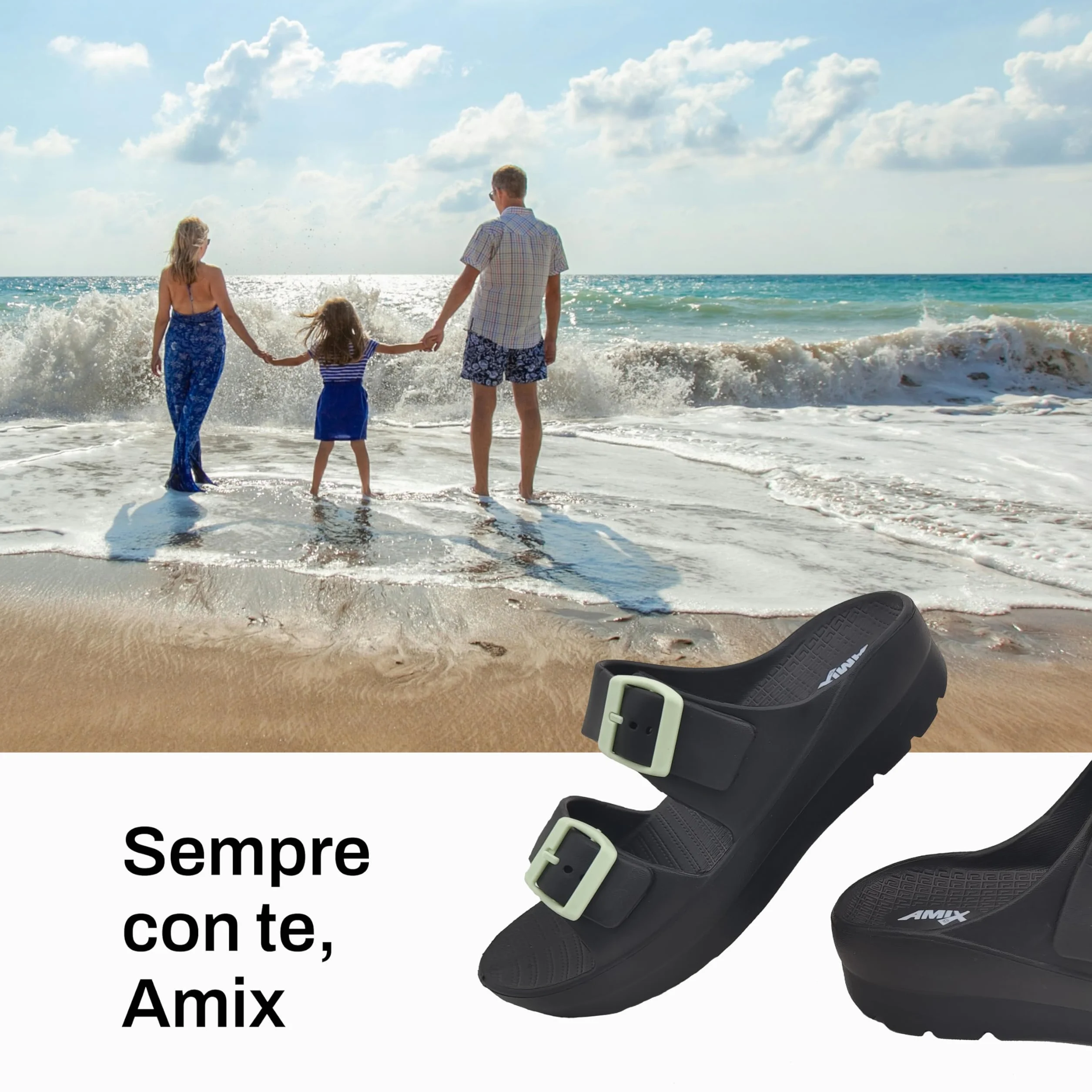 Amix Damskie letnie klapki z gumy, sandały z podwójną opaską, na plażę, do basenu