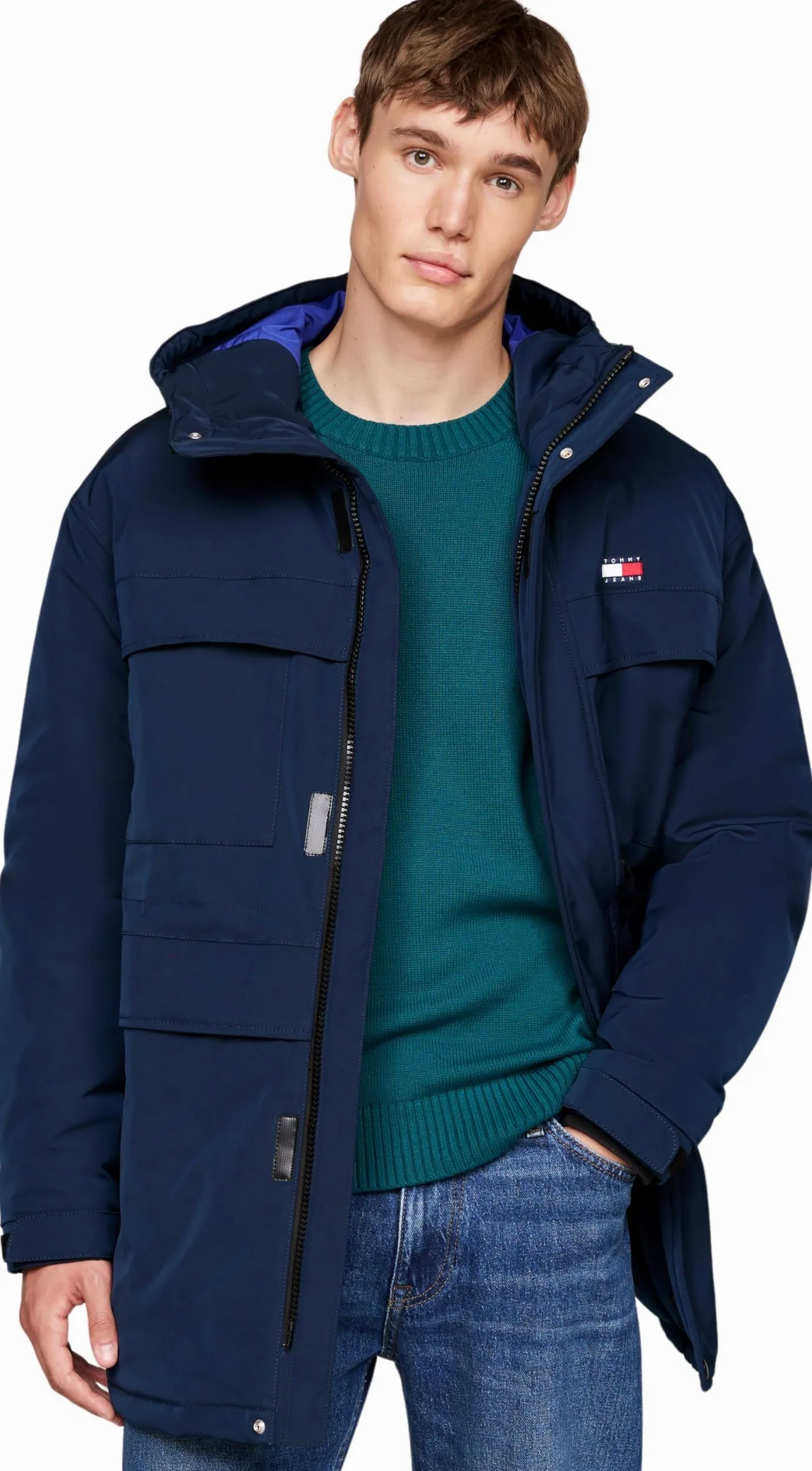 Tommy Jeans Męskie płaszcze TJM TECH CANVAS PARKA DM0DM20005 Inne płaszcze, niebieski (Dark Night Navy), XL, Niebieski (Dark Night Navy), XL