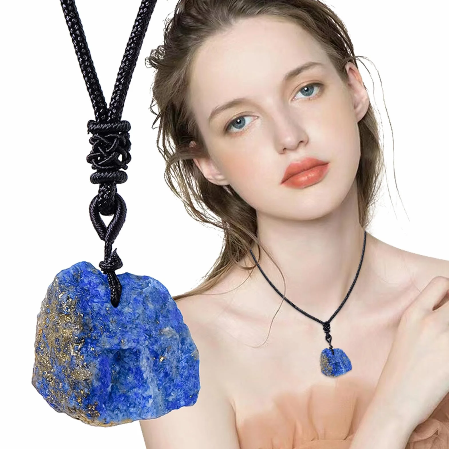 Generico Naszyjnik Lapis Lazuli, Biżuteria Lapis Lazuli | Ręcznie tkany surowy kamienny naszyjnik | Kolekcjonerska biżuteria z niebieskim naszyjnikiem rockowym do codziennego noszenia, Fare