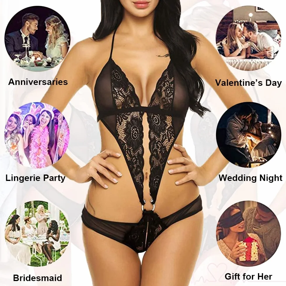 bielizna damska, seksowna, nocna z dekoltem w serek Halter Babydoll z otwartą koronką, erotyczna bielizna, bielizna nocna, bielizna nocna, body do spania