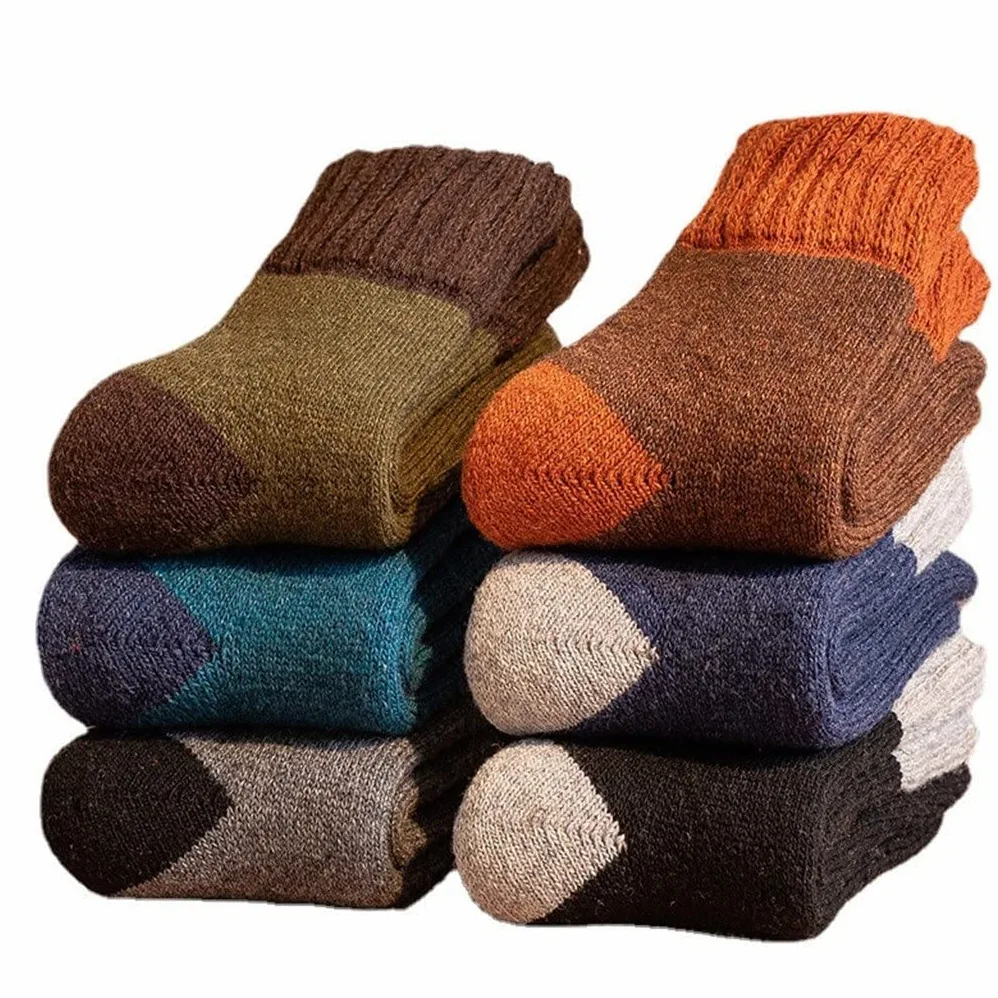 5 pary Skarpetki Zimowe Skarpety Color Męskie Super Grube Solidne Pętla Ciepłe Skarpety Wełniane Skarpety UE 38-46 (Kolor: 5 par Rozmiar: UE 38-46) (Color : 5 Pairs, Size : EU 38-46)