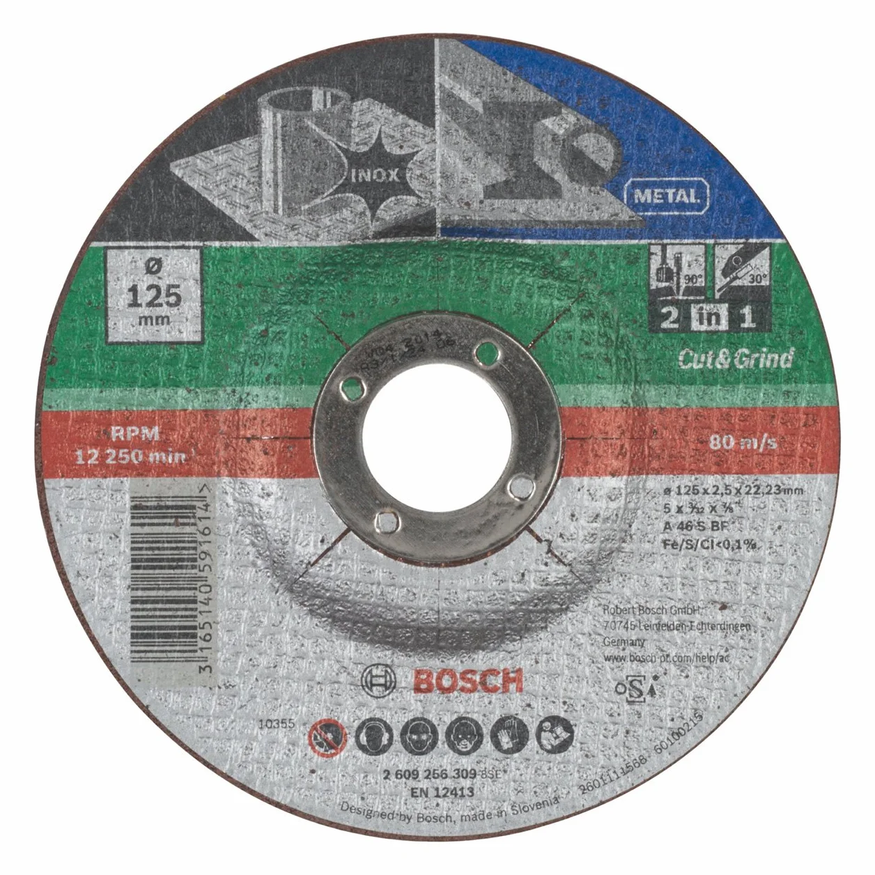 Bosch 2609256309 DIY tarcza tnąca Inox/metal 125 mm Ø x 2,5 mm przesunięta