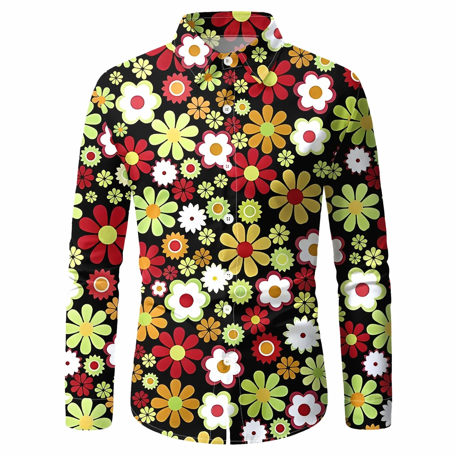 Koszula męska w stylu lat 70., dyskoteka, kostiumy karnawałowe, hippie, hippie, na imprezę, hipsterskie kwiaty, koszula męska, karnawał, festiwal muzyczny, stroje