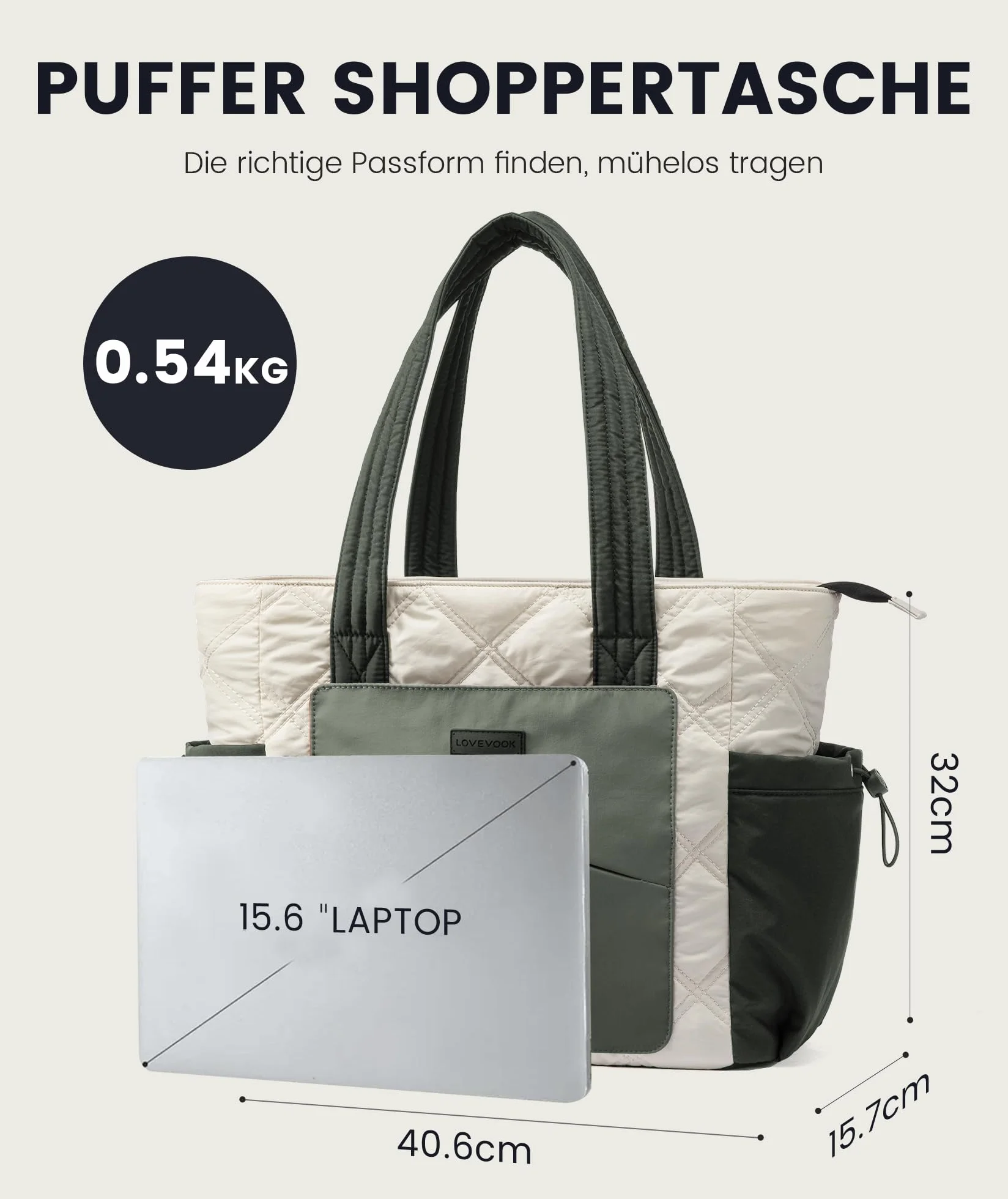 LOVEVOOK Duża torebka na laptopa o przekątnej ekranu 15,6"/17,3", torba robocza, torba na zakupy, torba szkolna, aktówka, torba biurowa, torba na ramię, uniwersalna