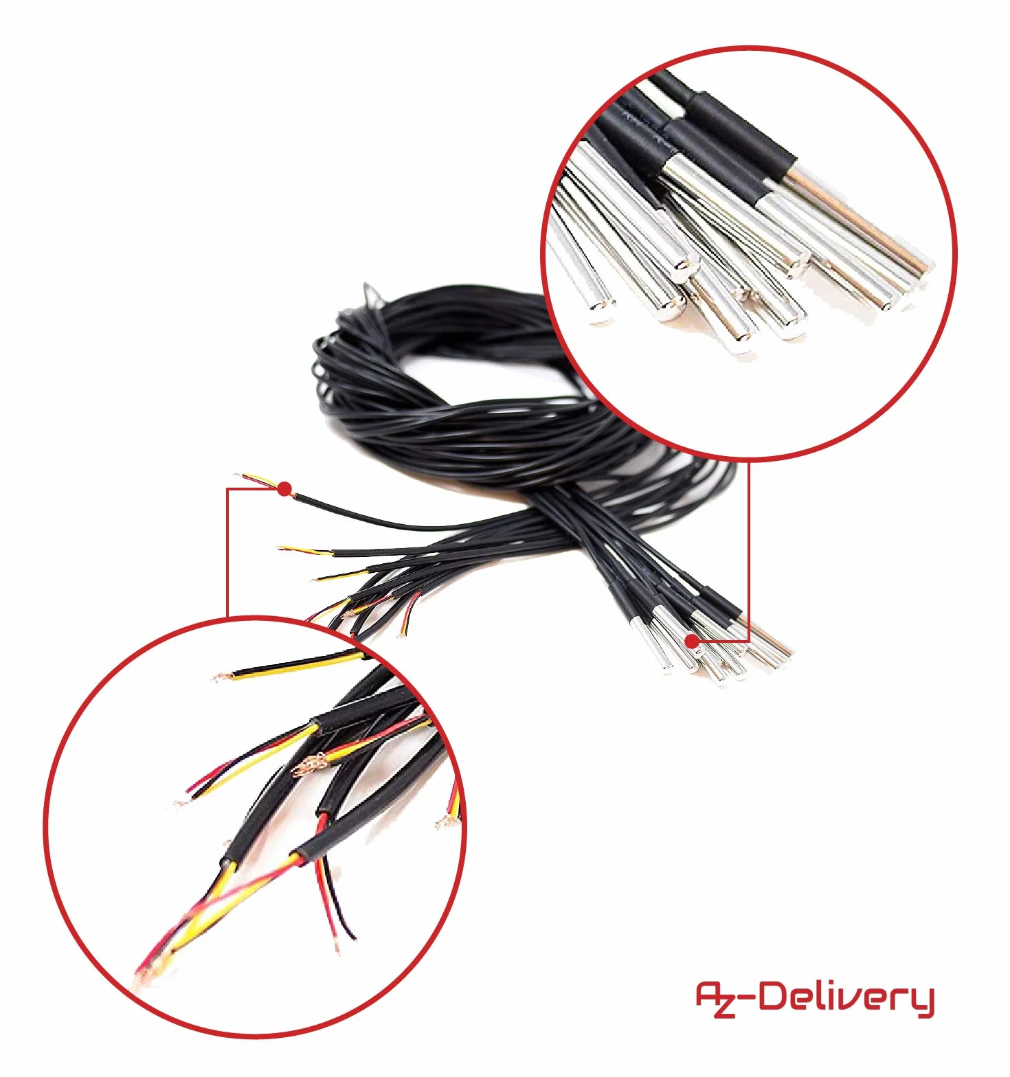 AZDelivery 2 x 3m kabel DS18B20 cyfrowy czujnik temperatury ze stali nierdzewnej sonda temperatury, wodoodporny kompatybilny z Arduino i Raspberry Pi w tym e-book!