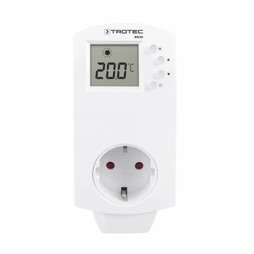 TROTEC BN30 Termostat gniazdkowy z czujnikiem temperatury regulacja temperatury w grzejnikach i klimatyzatorach od 5 °C do 30 °C