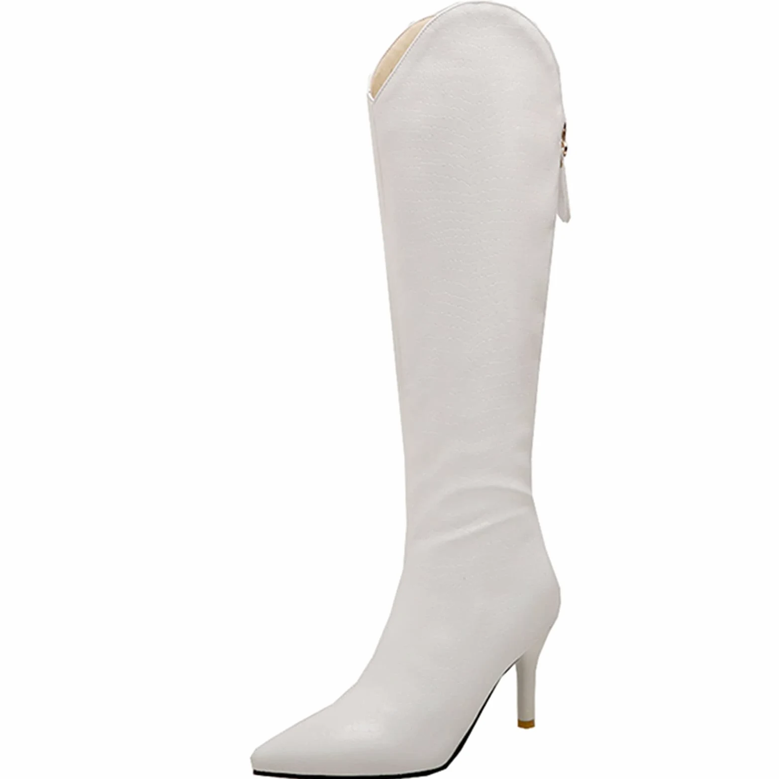 CUTEHEELS Damskie jednokolorowe buty na uda wysokie/nad kolanem ze szpilką i szpiczastym noskiem, czarny (1), 46 EU
