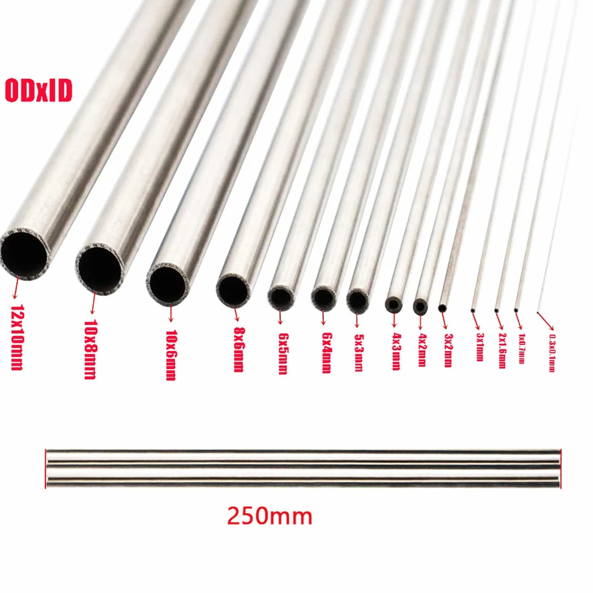 5pcs 304 Stainless Steel Straight Pipe Tubing OD 3mm x 2mm ID, Length 250mm Stainless Steel Capillary Tube