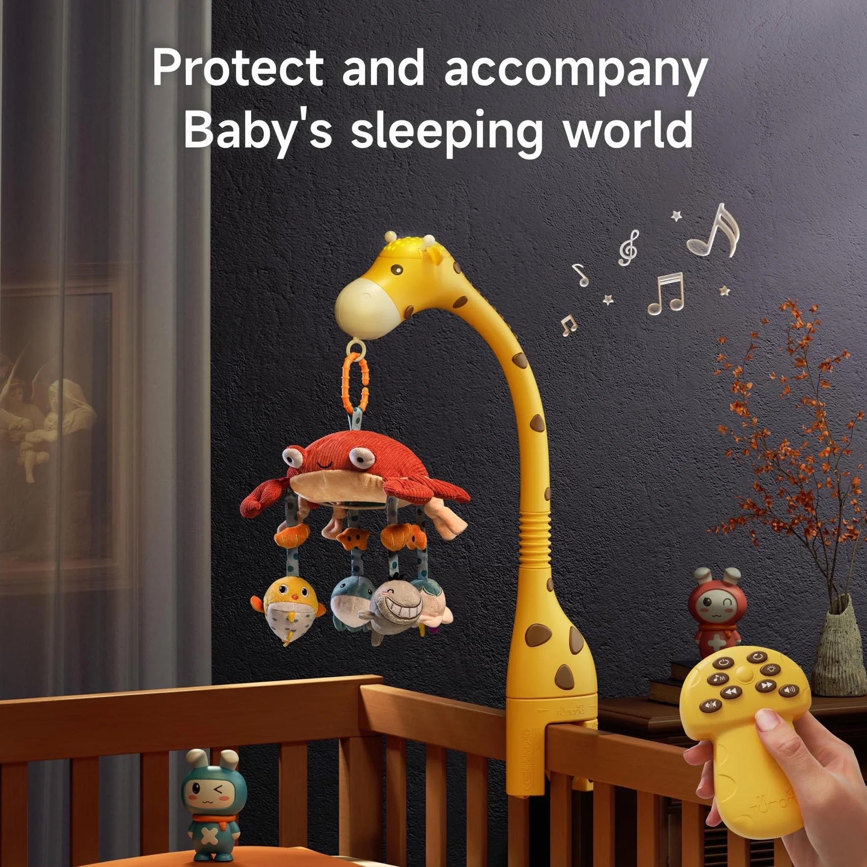tumama Baby 0-6 miesięcy łóżeczko mobilne łóżeczko zabawki żyrafa oświetlenie muzyczne lustro miękkie wiszące grzechotki kołysanka obrotowy projektor spanie Auto Off niemowlę noworodek prezent
