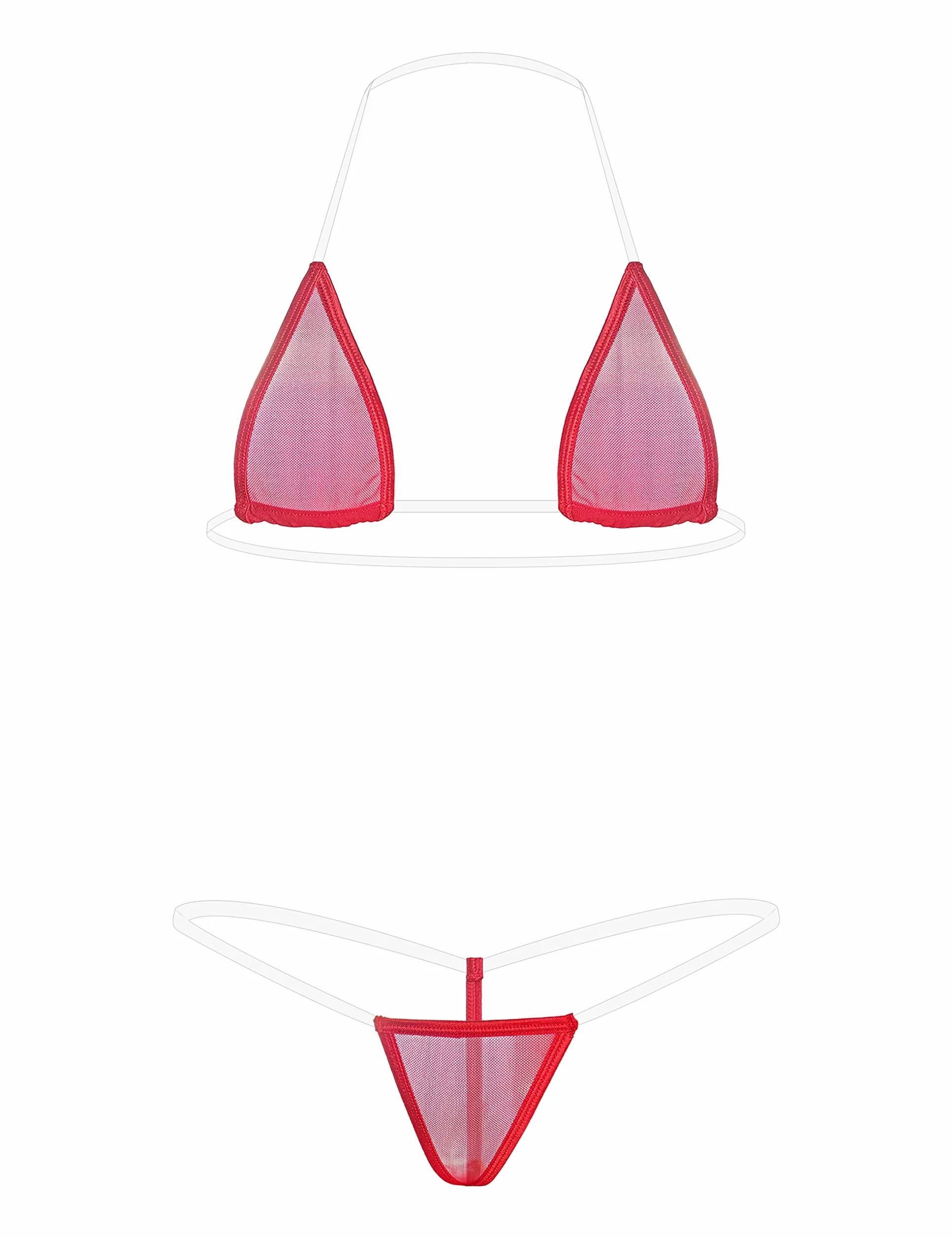 Oneheekini Damski seksowny przezroczysty mini mikrobiustonosz zestaw z przezroczystymi stringami