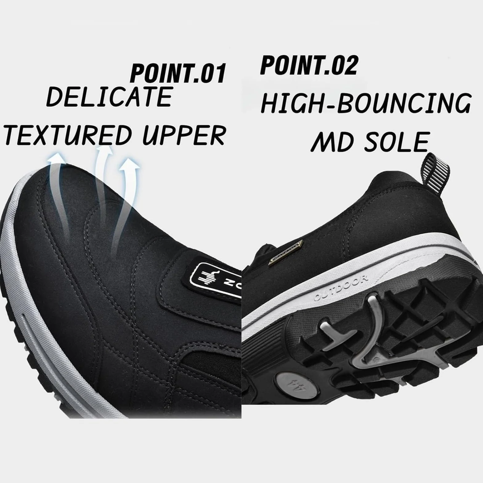 Daladder Męskie ortopedyczne buty do chodzenia wodoodporne turystyczne Slip on Black 49