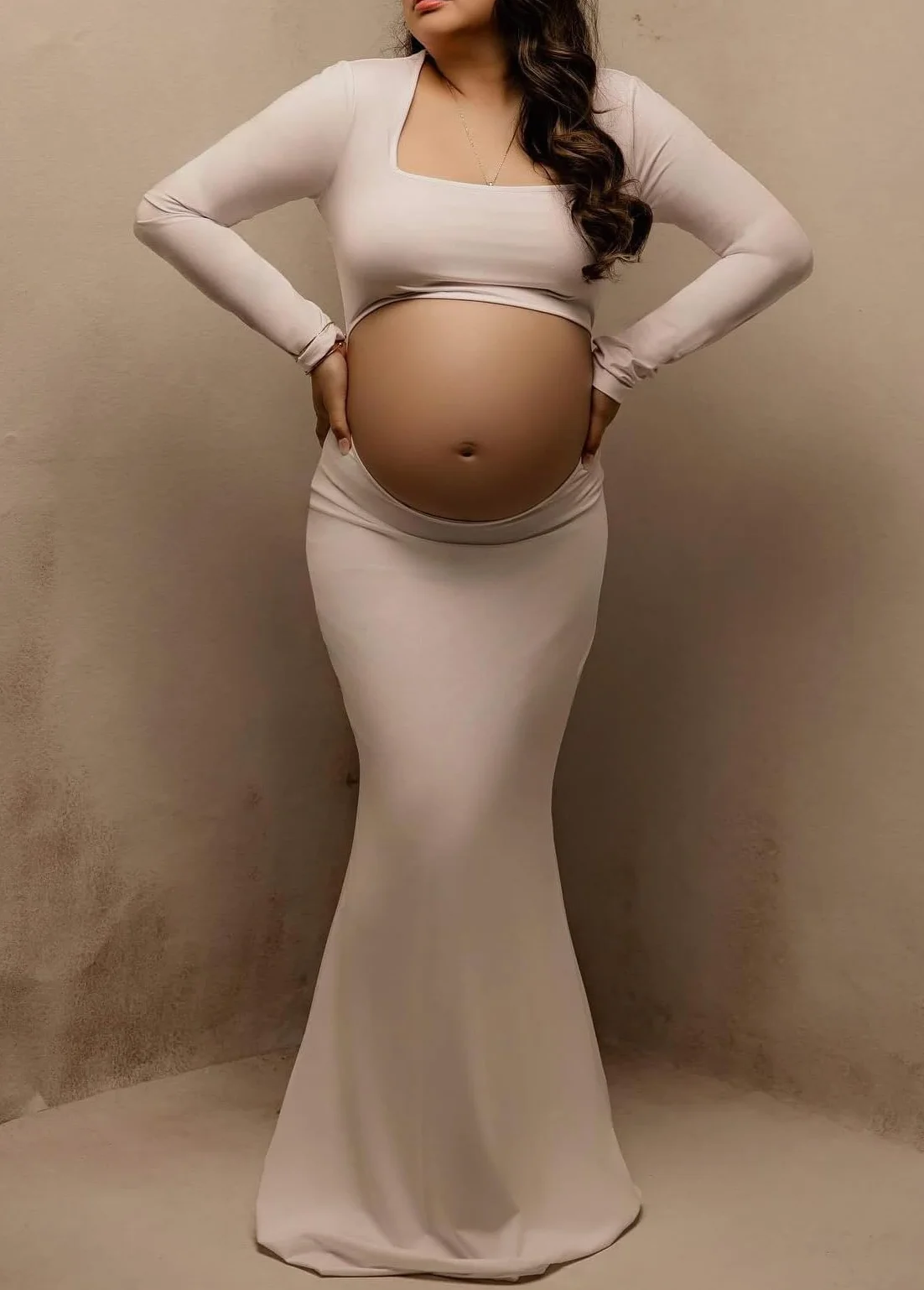 Damska sukienka ciążowa z długim rękawem, rozciągliwa, z mikrofibry na baby shower
