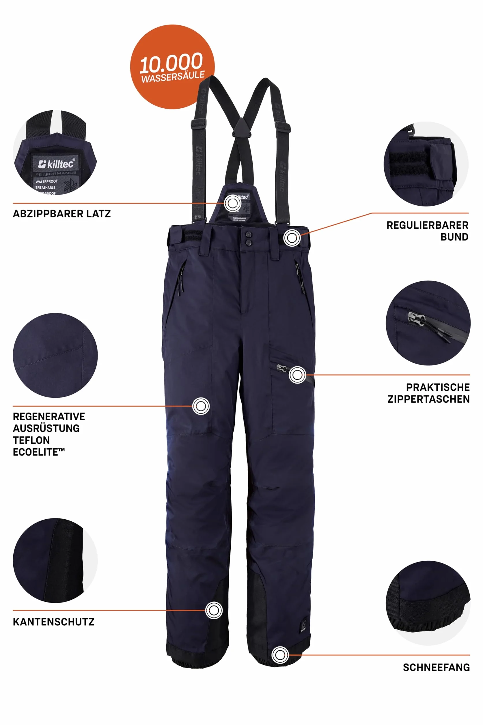 Killtec Boys Skihose 242 - Spodnie narciarskie z odpinanym szelkami i zabezpieczeniem krawędzi Chłopcy