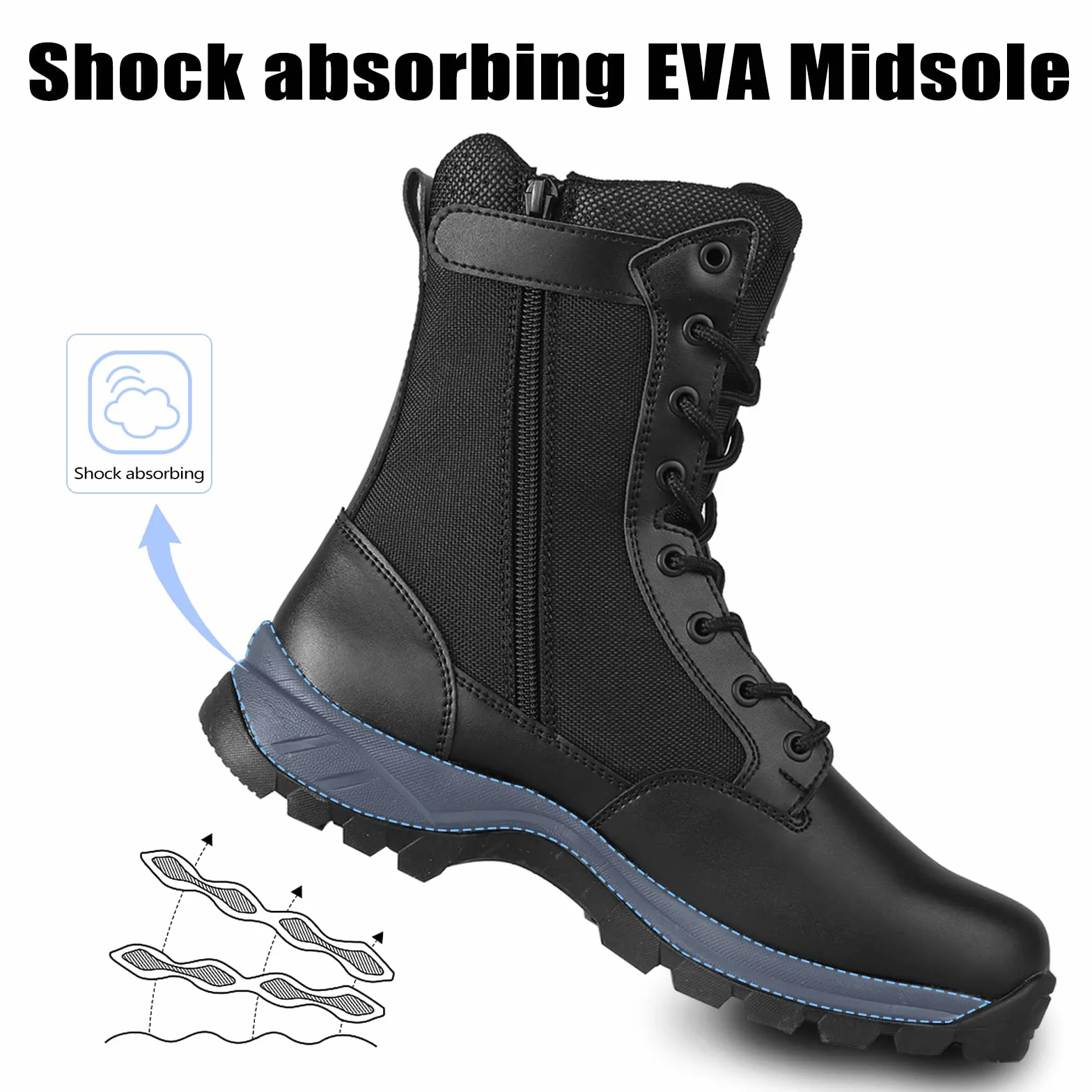 Męskie Buty Wojskowe, Przytulne Buty Bojowe, Wodoszczelne, Czarne Buty Taktyczne z Bocznym Zamkiem Błyskawicznym YKK, Model 928