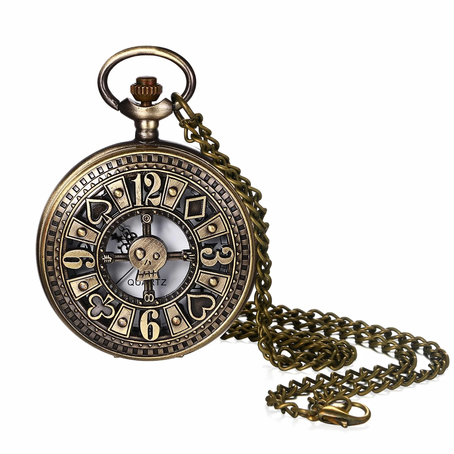 JewelryWe zegarek męski damski retro 76 cm:Vintage Poker kieszonkowy, naszyjnik fantazyjny do przebrania-kostiumu, prezent dla mężczyzn i kobiet