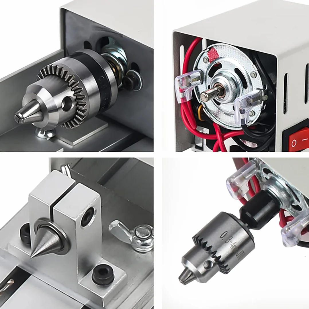 Mini tokarka 6 w 1, 12-24V 96W metalowa mała tokarka, DIY Wood Model Making Tokarka, Szlifierka kulkowa do rzeźbienia, szlifowania i szlifowania drewna