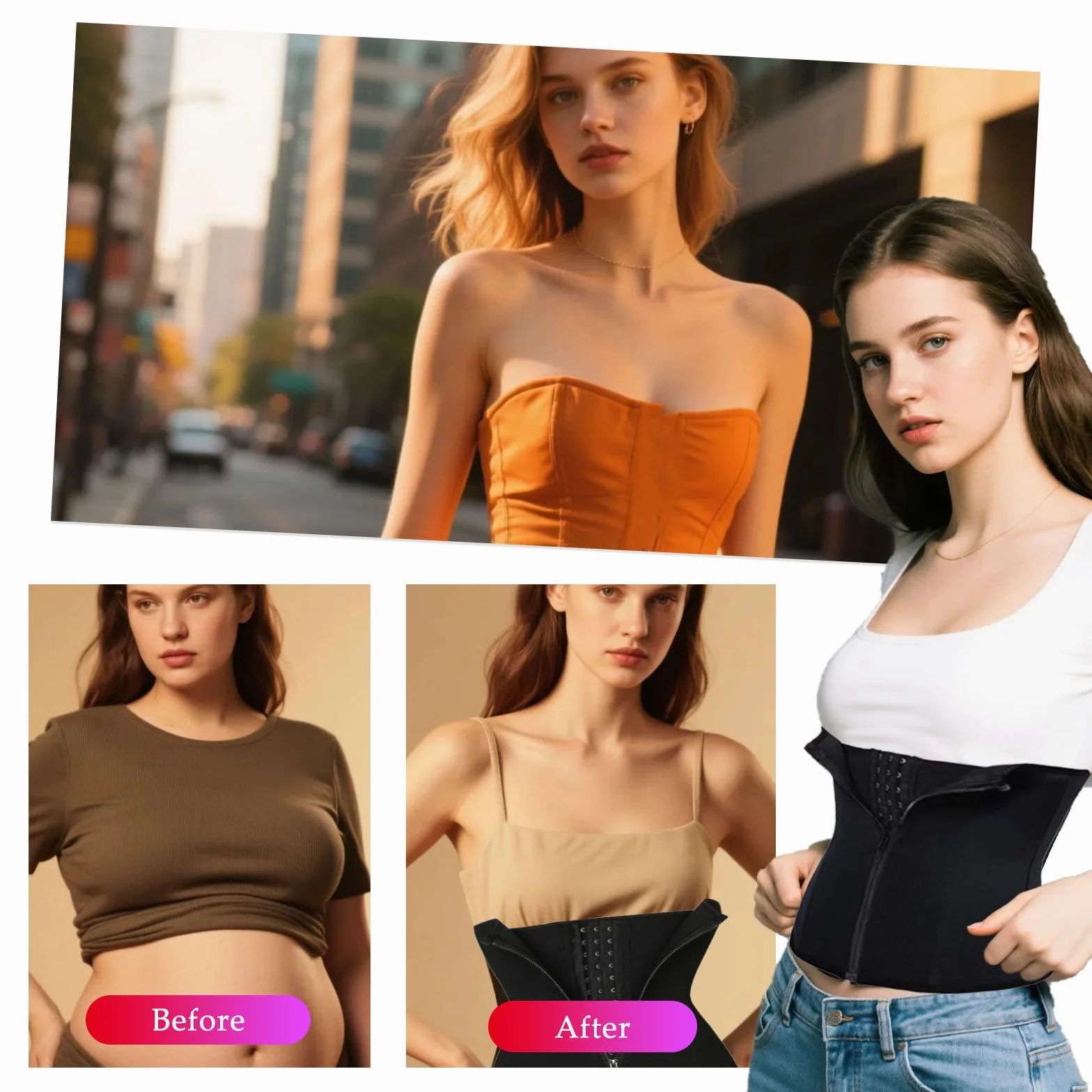 Gorset do modelowania talii, damski gorset pod biustem, pas modelujący do pocenia dla kobiet, modelujący sylwetkę z podparciem pleców, regulowane zapięcie na haczyki i oczka, pas modelujący brzuch do