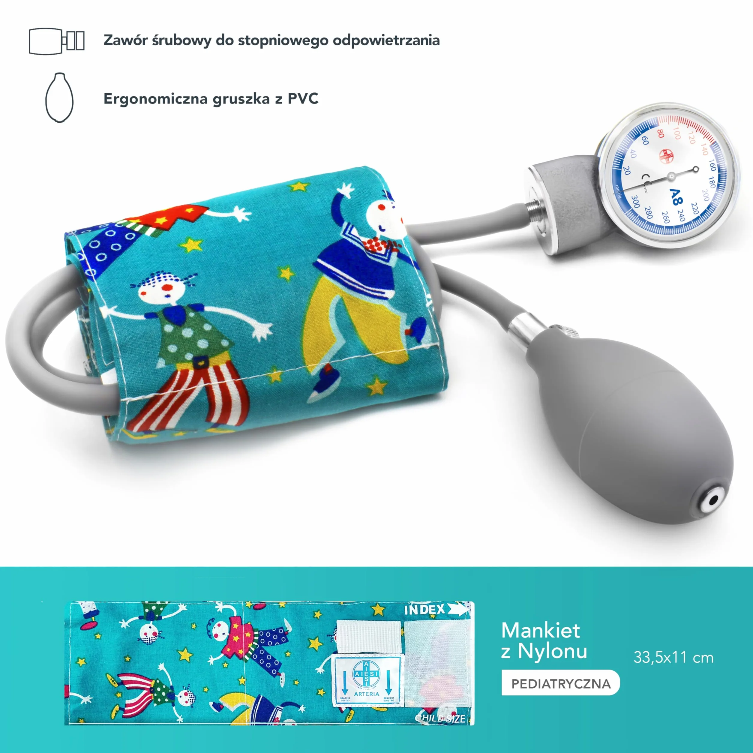 AIESI® Ciśnieniomierz Pediatryczny profesjonalny aneroid klasyczny model z płaskim stetoskopem dla dzieci PRECISION A8, 24 miesiące Gwarancji