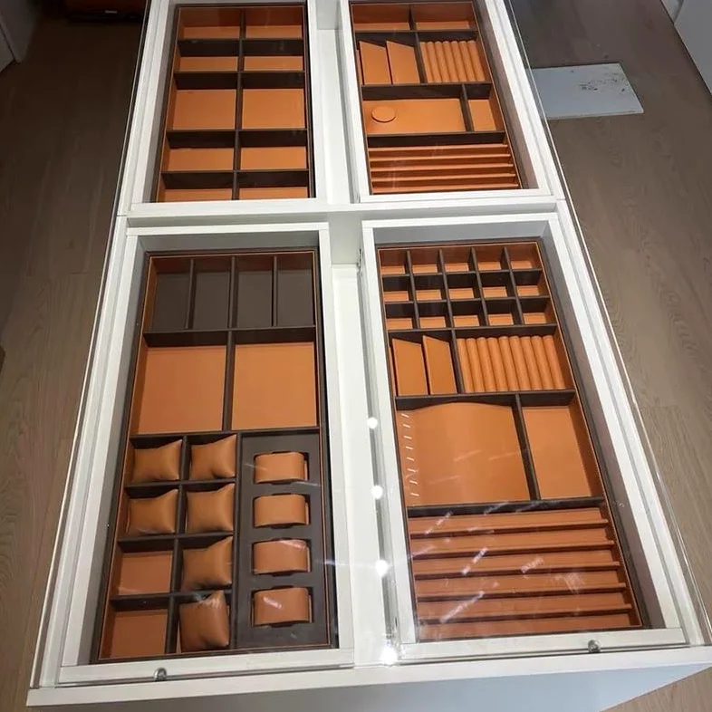 Organizery do szuflad na biżuterię – tacki separacyjne na pierścionki i kolczyki, wkłady ekspozycyjne do szafy i komody - 60 x 40 x 5,5 cm rozwiązanie do przechowywania biżuterii