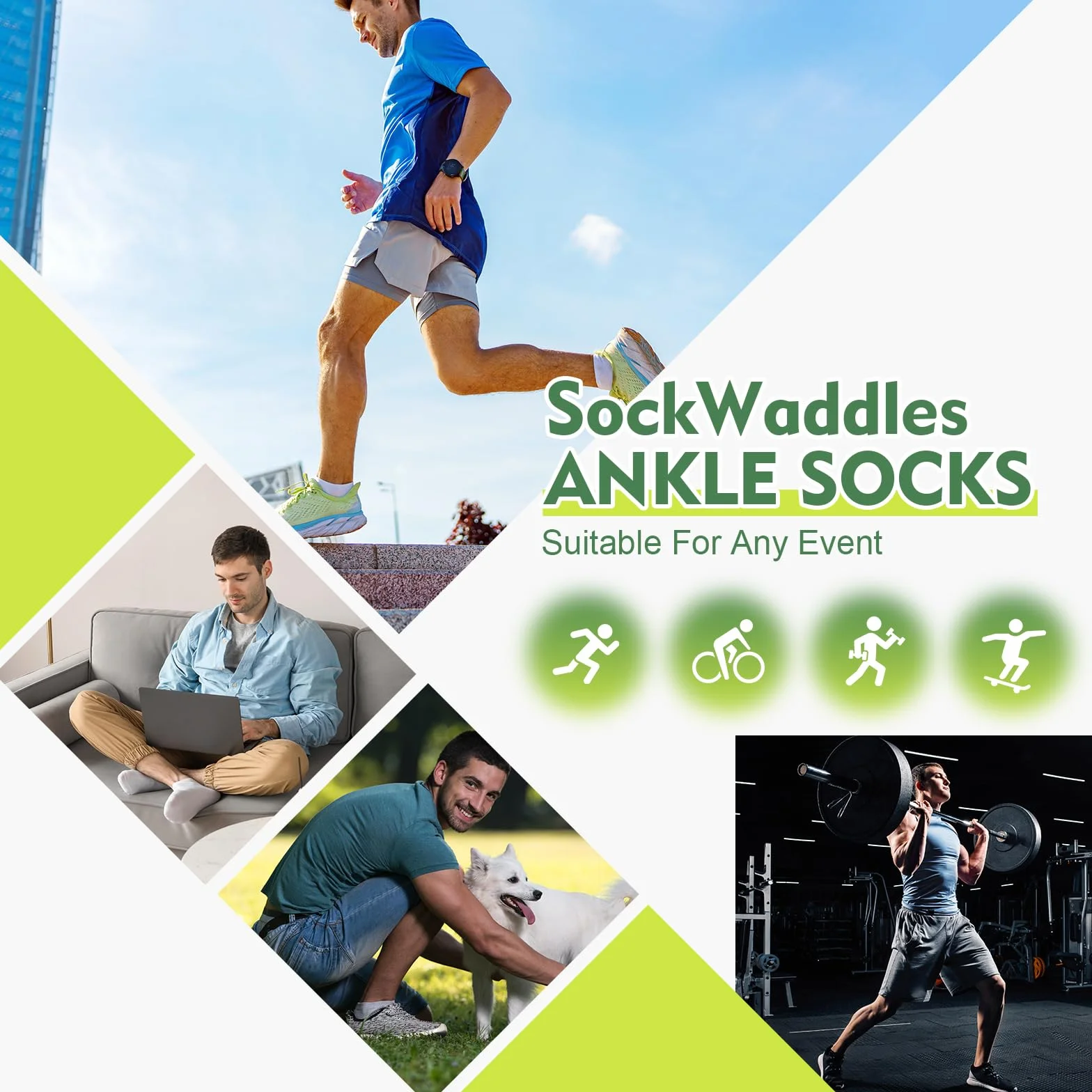 SockWaddles 10 Par Skarpetek Sneaker Męskie Damskie, Antypotne Krótkie Skarpetki, Bawełniane Skarpety Sportowe, Oddychające Skarpety do Biegania Unisex Czarne Białe Szare