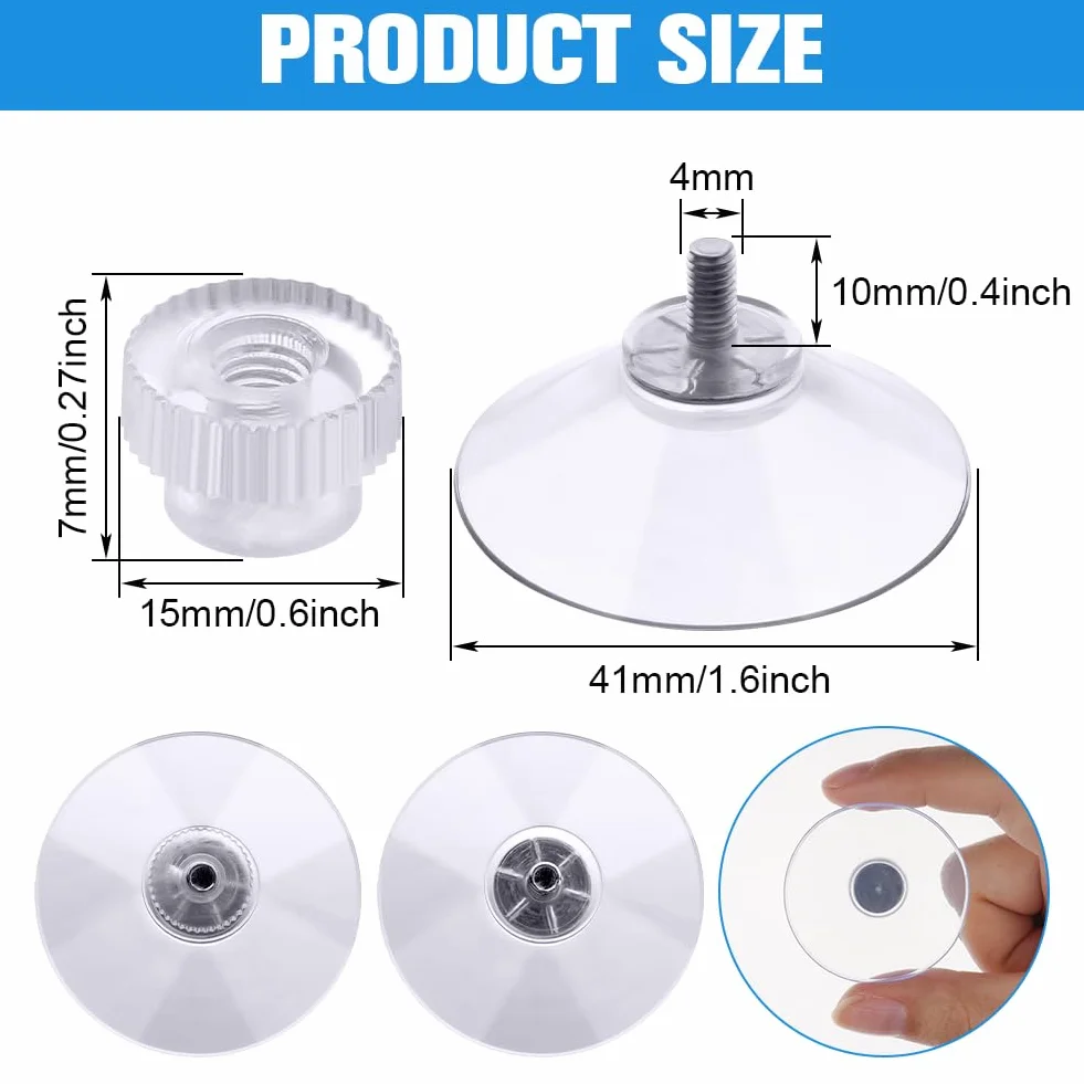 Flintronic Przyssawka z gwintem i nakrętką radełkowaną, 6 sztuk przyssawek PVC Ø41mm, przezroczyste przyssawki bez wiercenia, bardzo mocna przyssawka do okien, samochodu, dekoracji, zawieszenia