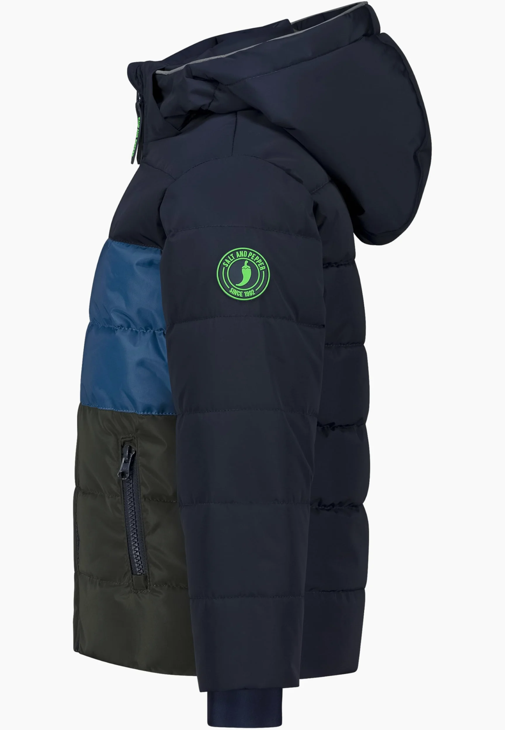 Chłopięca kurtka zimowa ciepła watowana w stylu Colorblocking, Granatowy (True Navy), Rozmiar uniwersalny