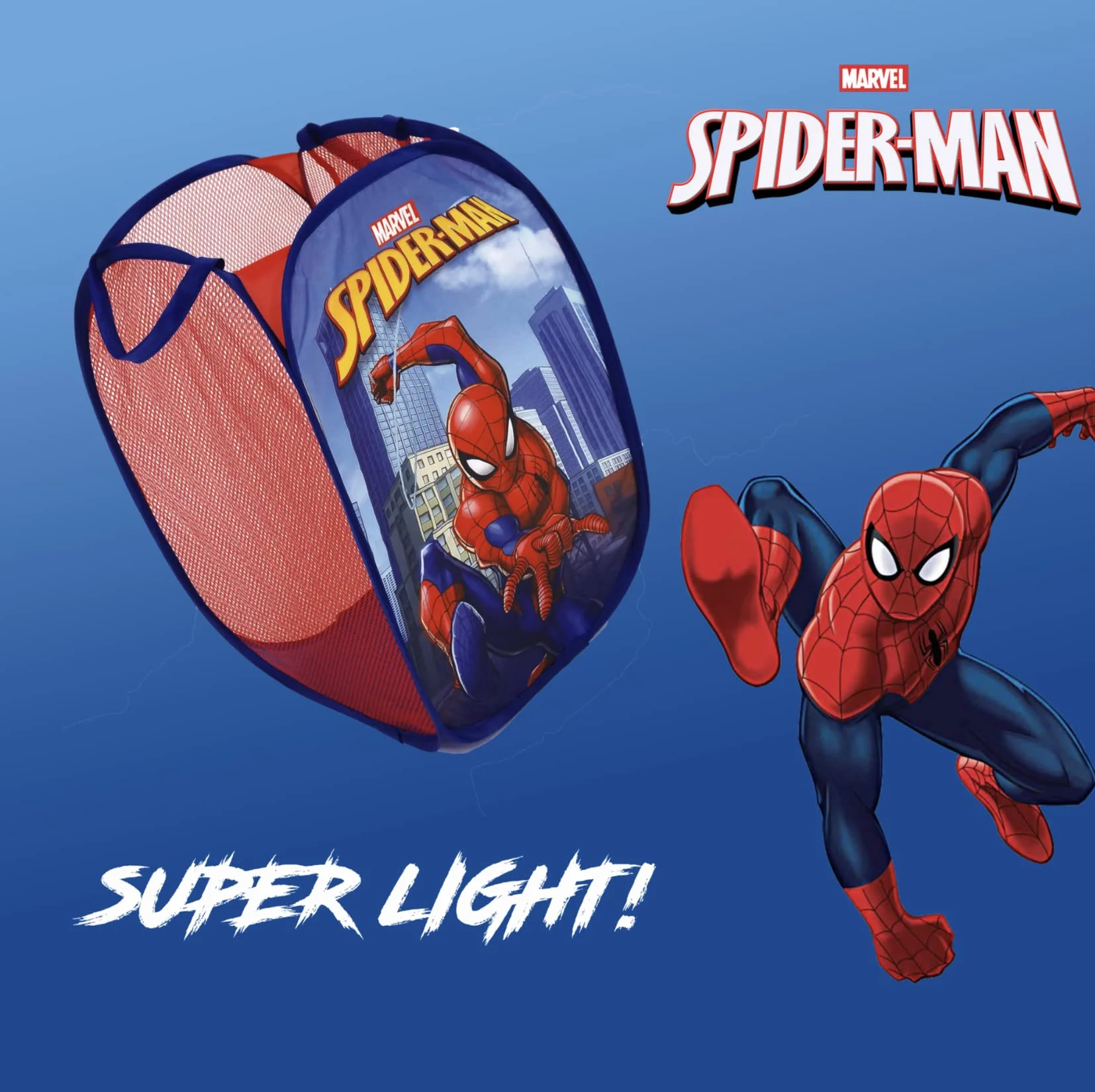 Superdiver Składany kosz dla niemowląt z uchwytami - Marvel Spiderman Kosz Organizator na ubrania i zabawki (58x36x36) (Spiderman 2)