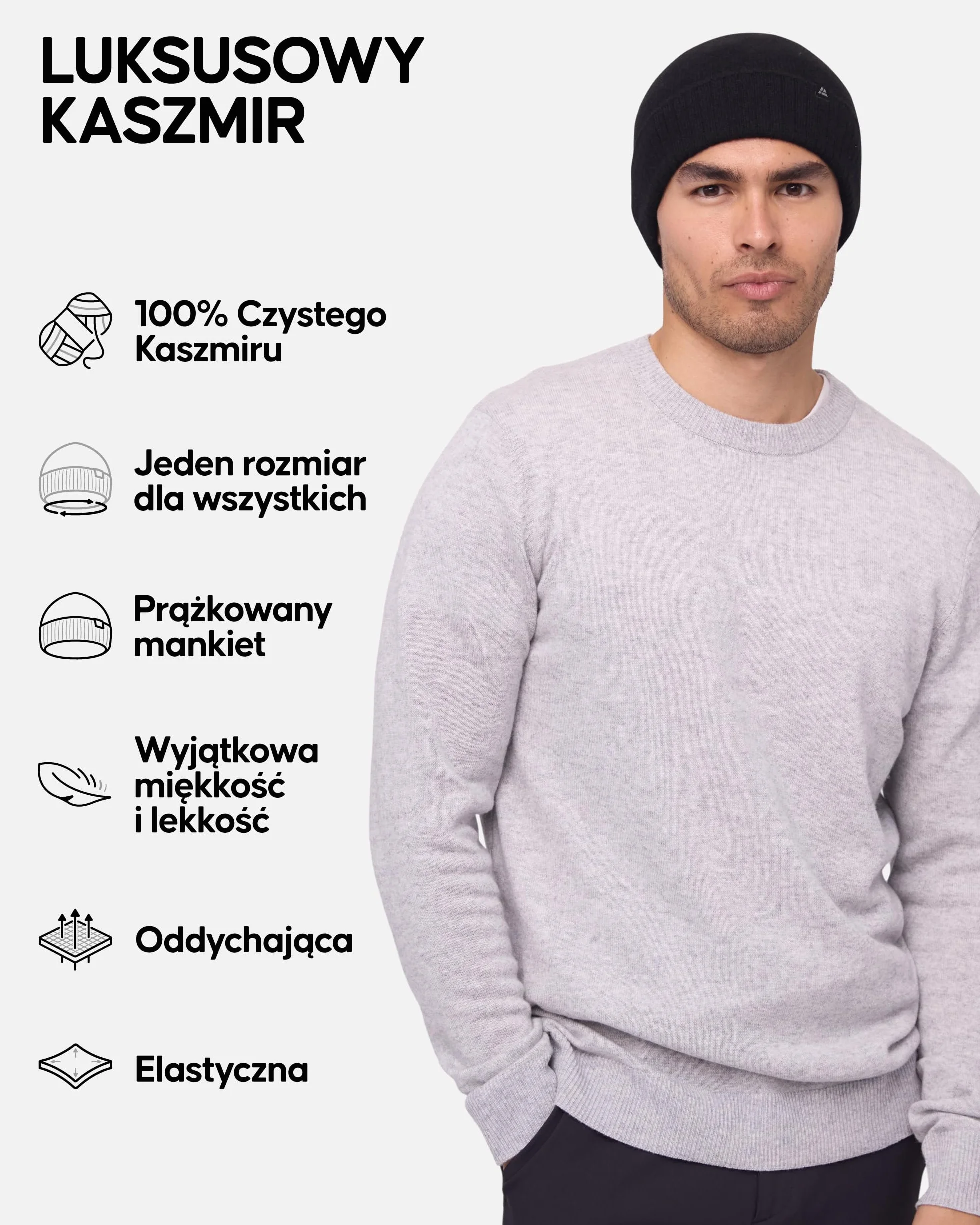 DANISH ENDURANCE 100% Kaszmirowa Czapka Beanie, Luksusowo Miękka, Wyjątkowo Ciepła, Najwyższy Komfort, Dla Mężczyzn i Kobiet