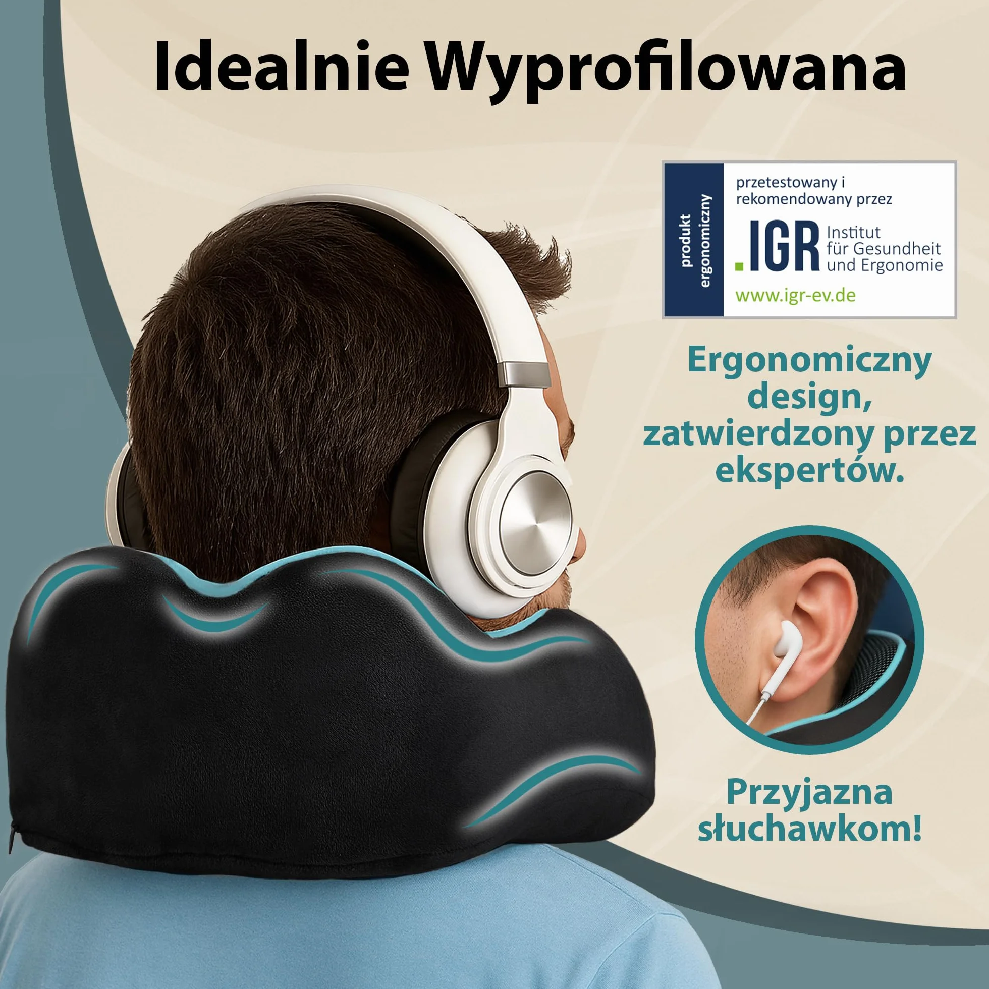 FLOWZOOM Poduszka Podróżna z Pianki Memory 360° Regulowany Zagłówek Czarny