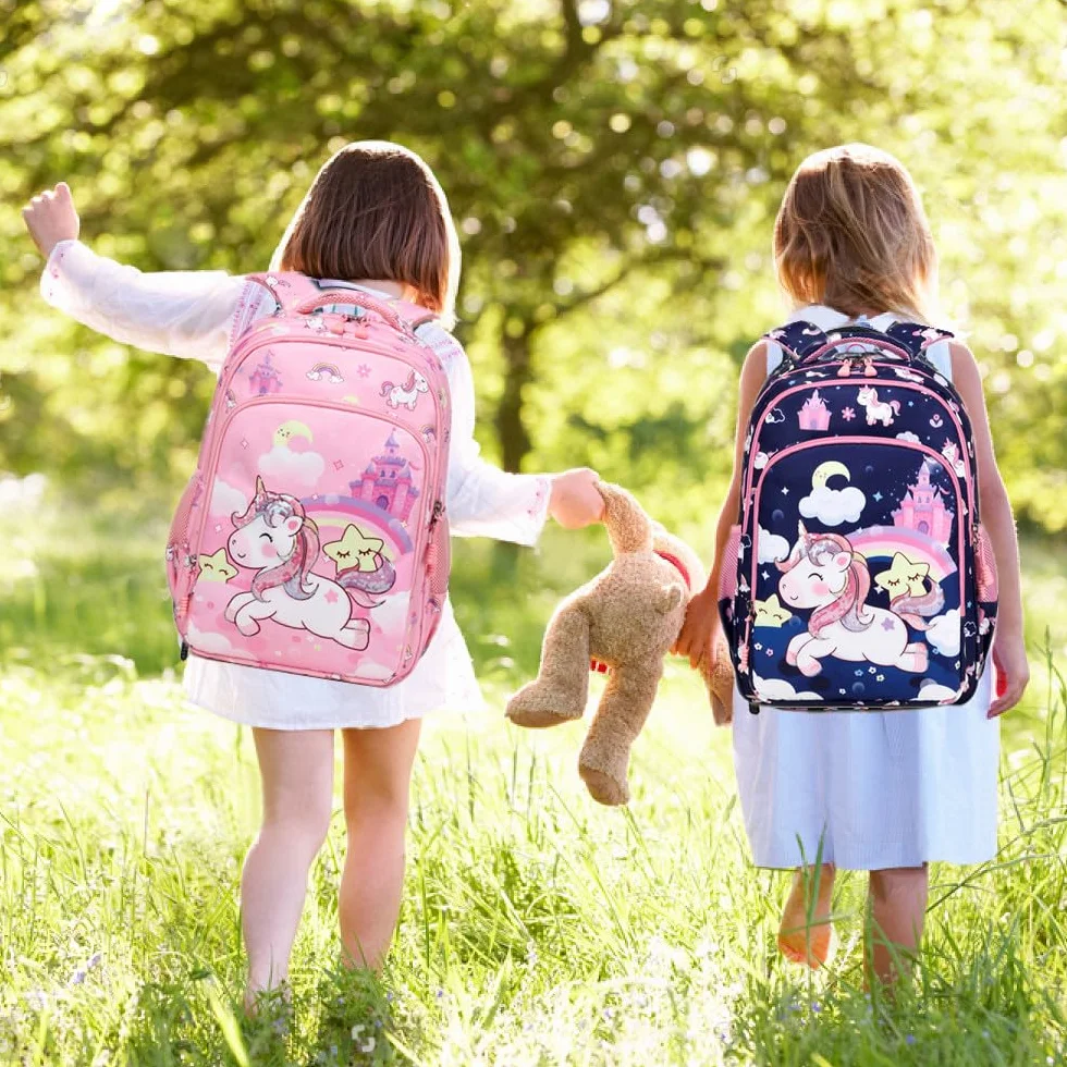Jumpopack Plecak szkolny dla dziewcząt, dla nastolatków, dziewcząt, tornister, zestaw dla dzieci, tęczowy różowy, Plecak dziecięcy