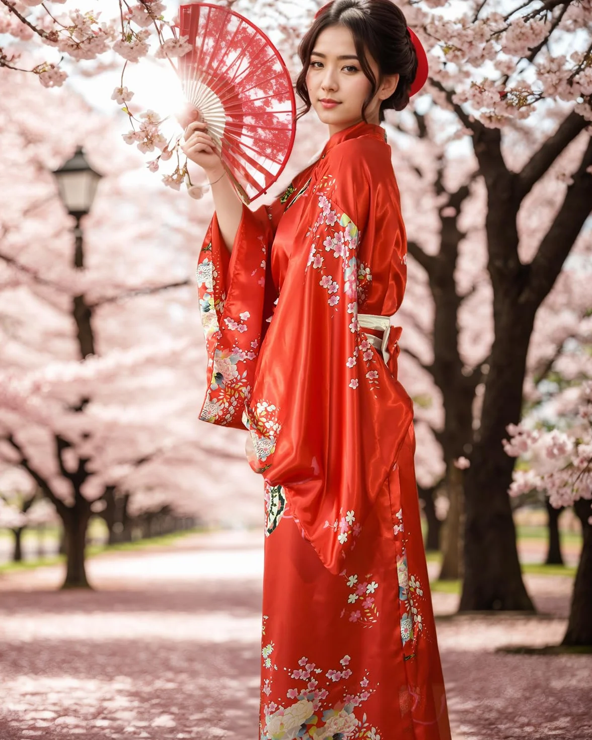 PLULON 5-częściowa japońska sukienka gejsza yukata, kwiatowy satynowy szlafrok kąpielowy ze sznurkiem, wachlarz, szpilka do włosów, zestaw skarpet Tabi dla kobiet