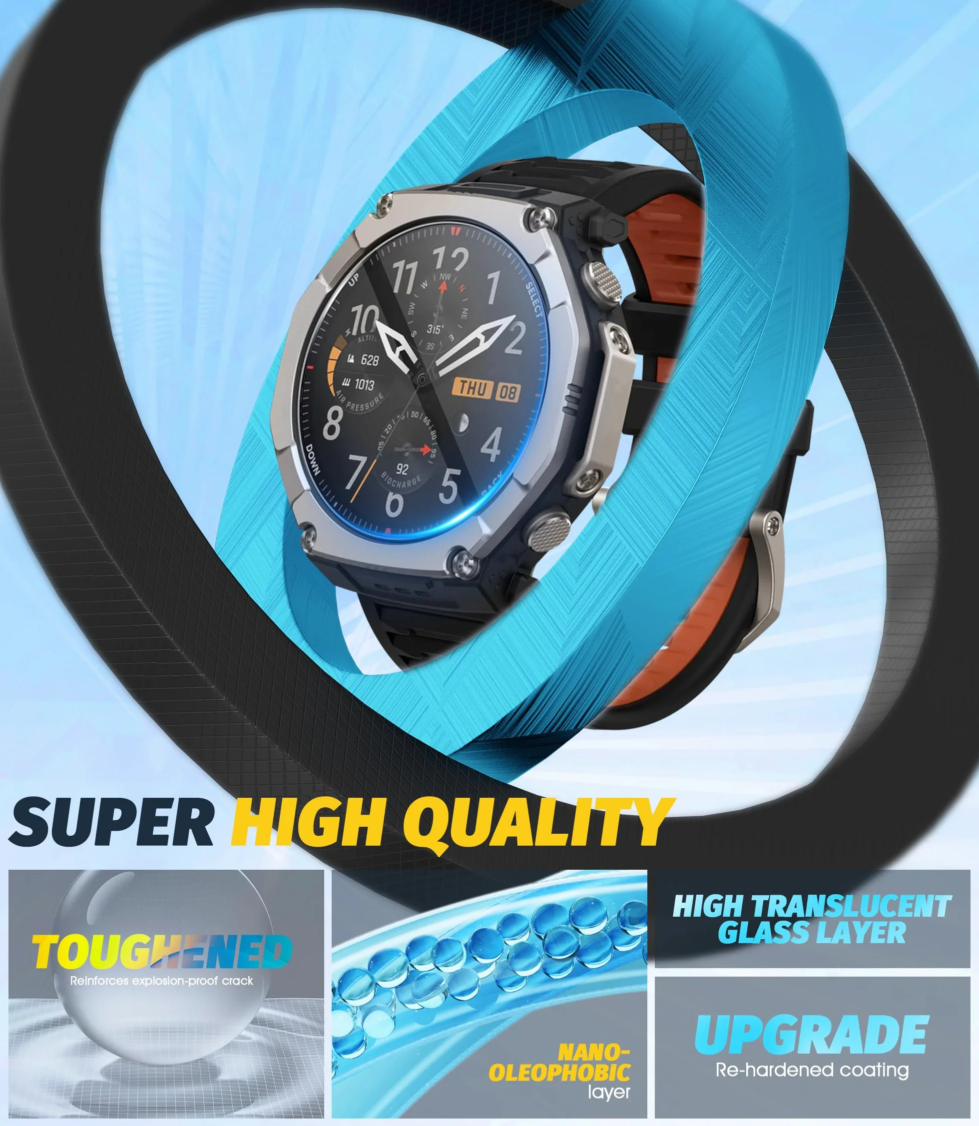 NEWZEROL Folia ochronna do Amazfit T-Rex Ultra 2, folia ochronna na wyświetlacz, 2,5D Arc Edges 9H, szkło odporne na zarysowania, bez pęcherzyków powietrza, folia ochronna na wyświetlacz do Amazfit