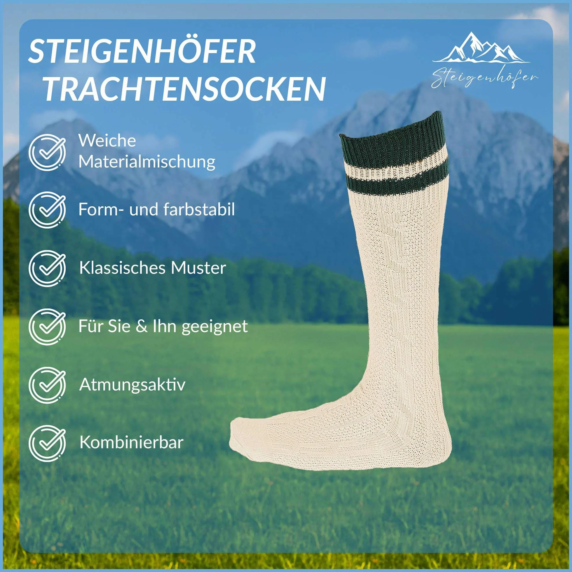 Steigenhöfer Manufaktur Bawarskie skarpety w paski męskie - przytulna bawełna - Oktoberfest i inne uroczystości - Zaprojektowane w Niemczech