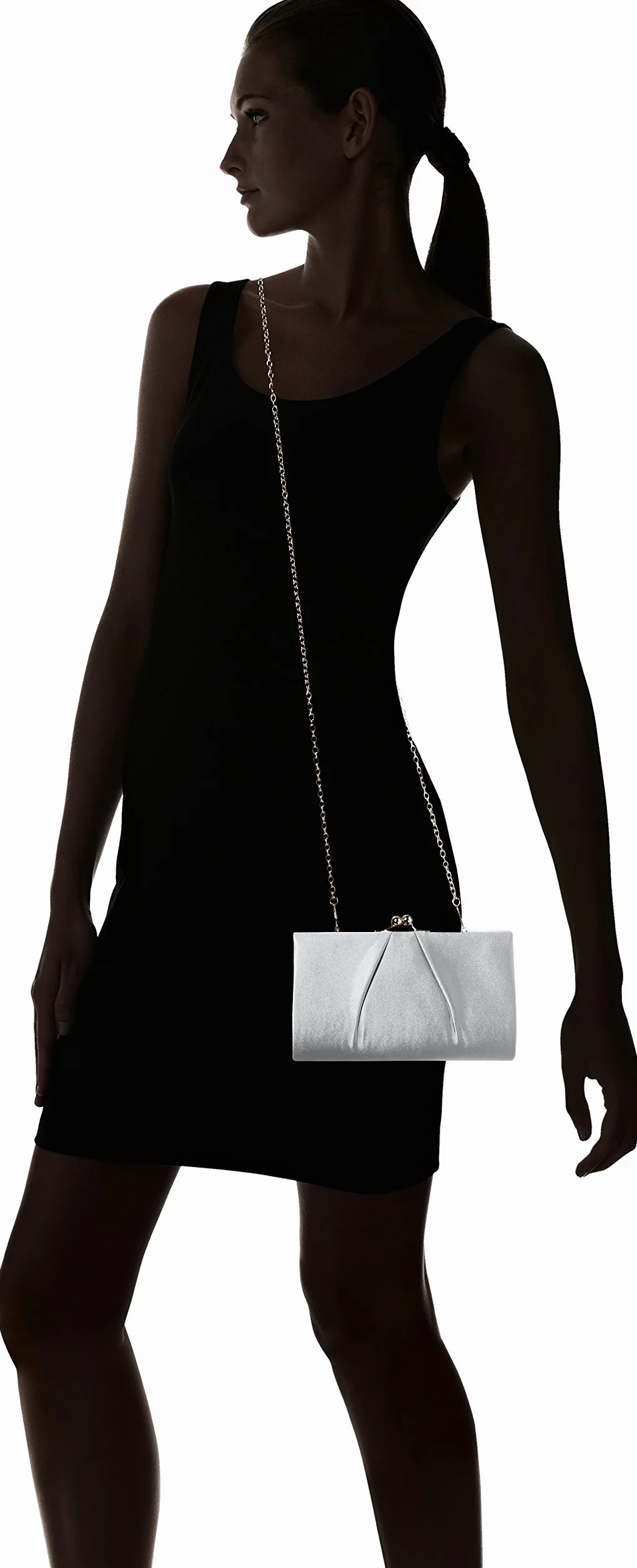 Swanky Swans Mira Satin Classic Frame Bag Clutch srebrny 5.1x12x20.8 cm