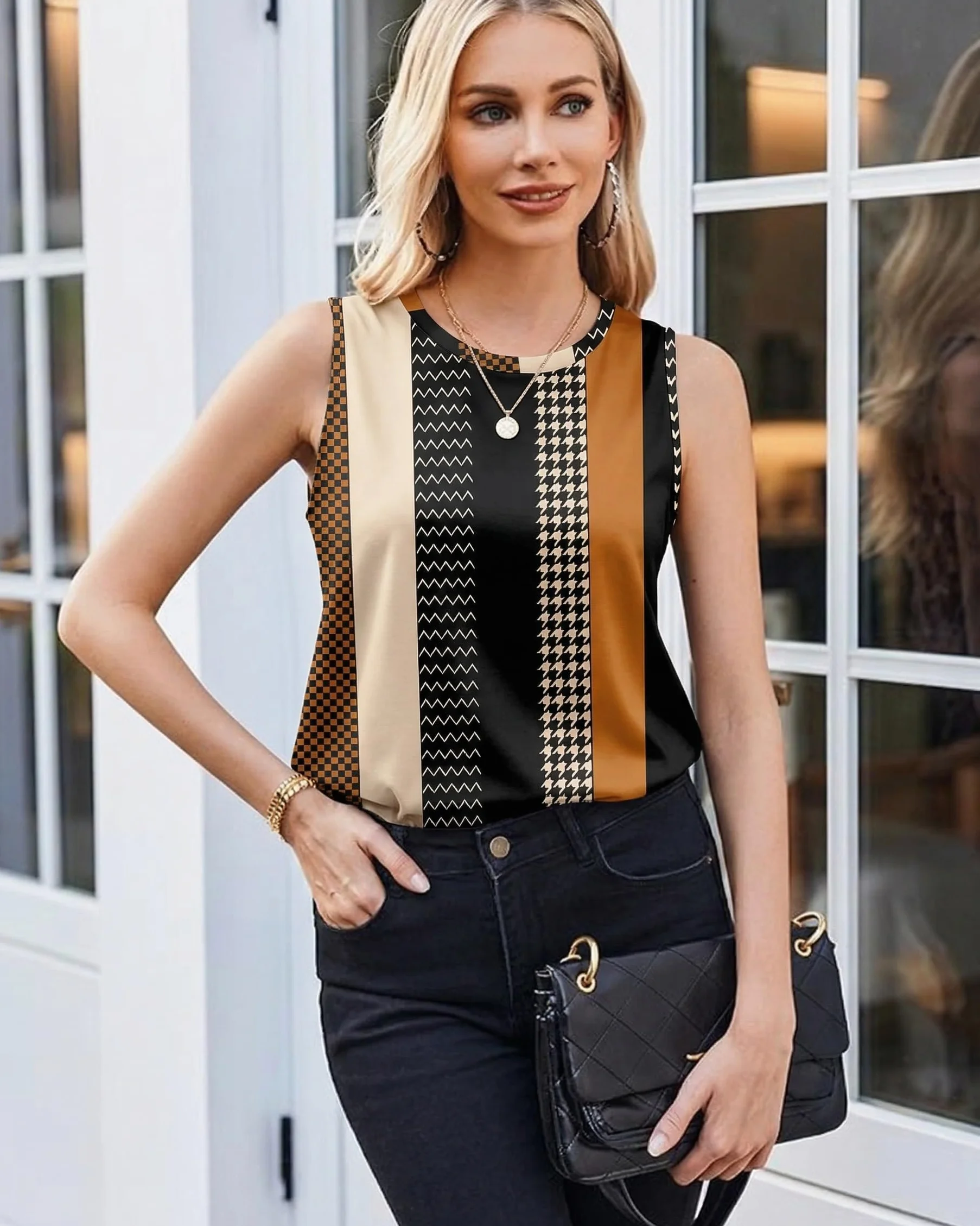 Damski tank top, bez rękawów, na lato, okrągły dekolt, luźny krój, bluzka, basic, S-2XL
