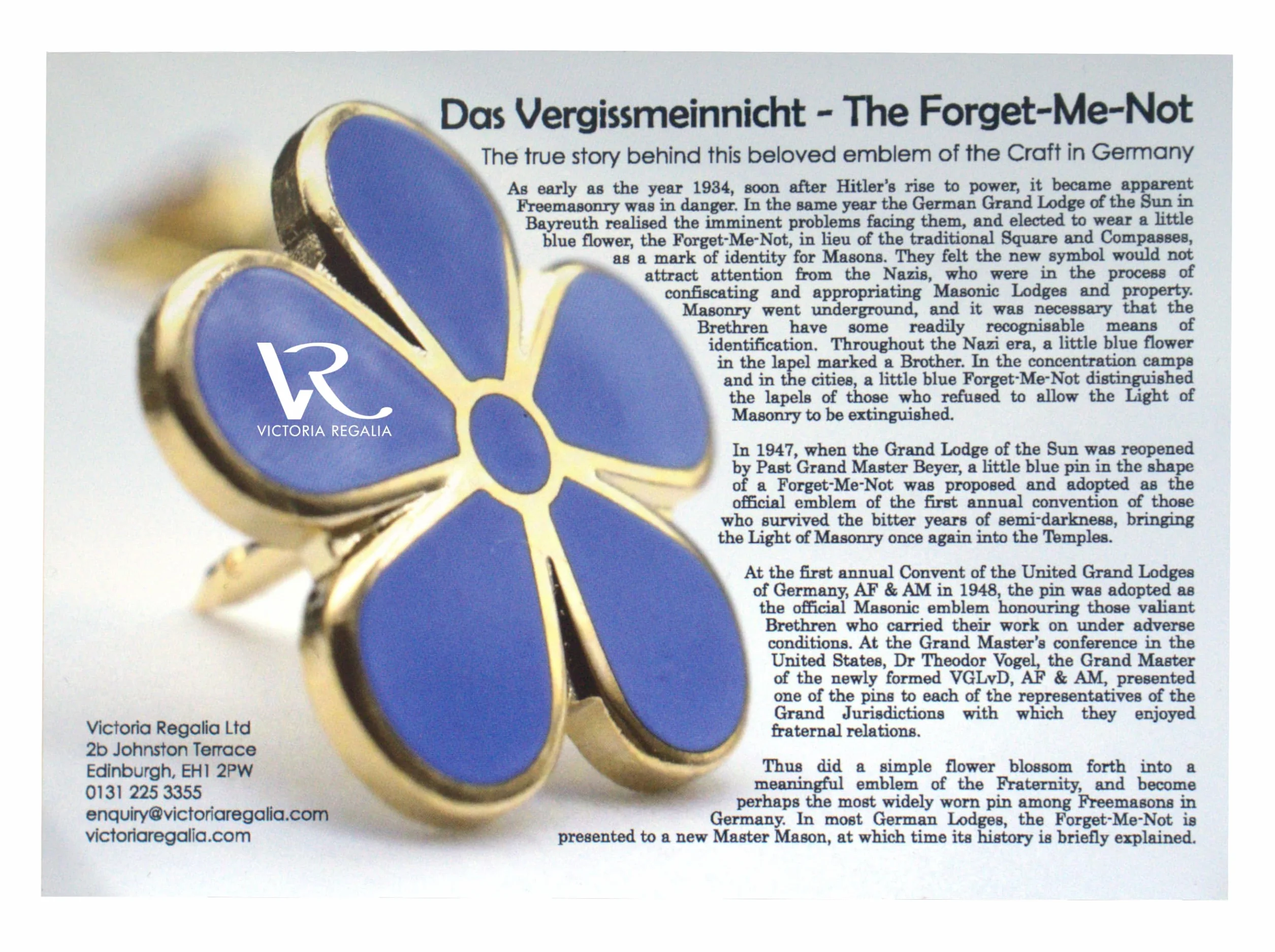 Masonic Forget-Me-Not emaliowana przypinka do klapy - srebrna - LP167, Metal