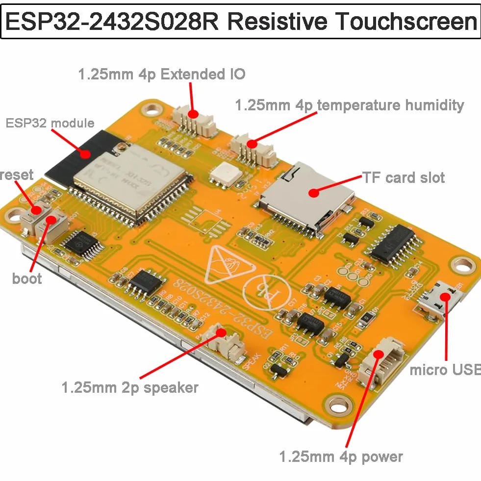 DIYmalls ESP32-2432S028R ESP32 żółty wyświetlacz rezystancyjny ekran dotykowy 240x320 TFT LCD moduł CYD płytka rozwojowa do Arduino IDE (2 sztuki)